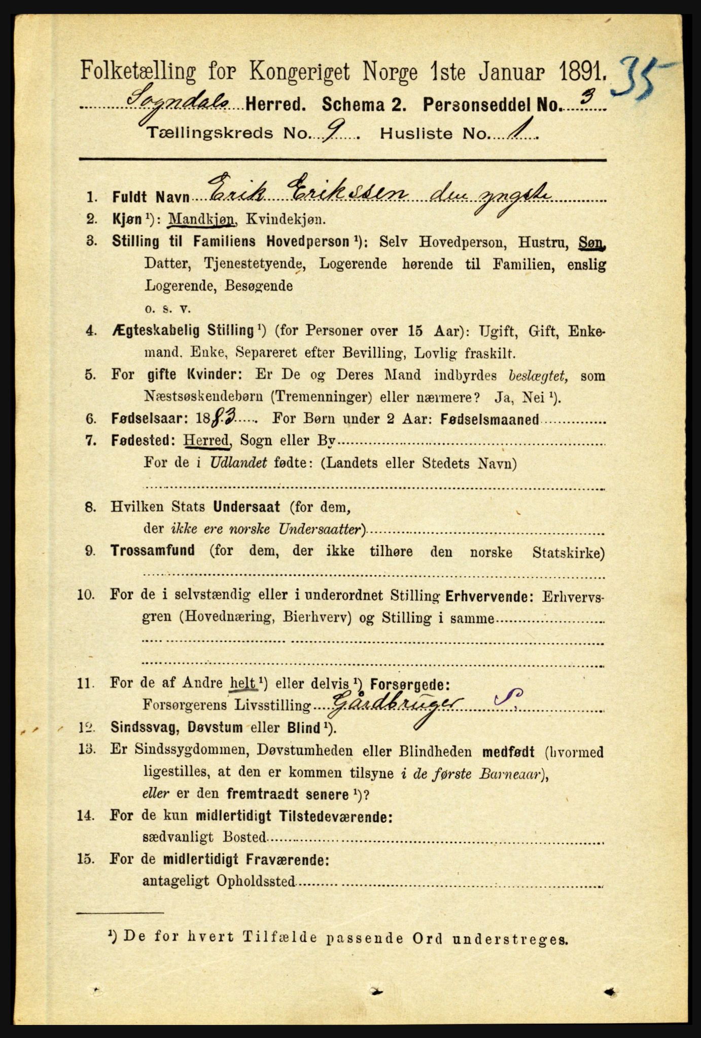 RA, 1891 census for 1420 Sogndal, 1891, p. 3683