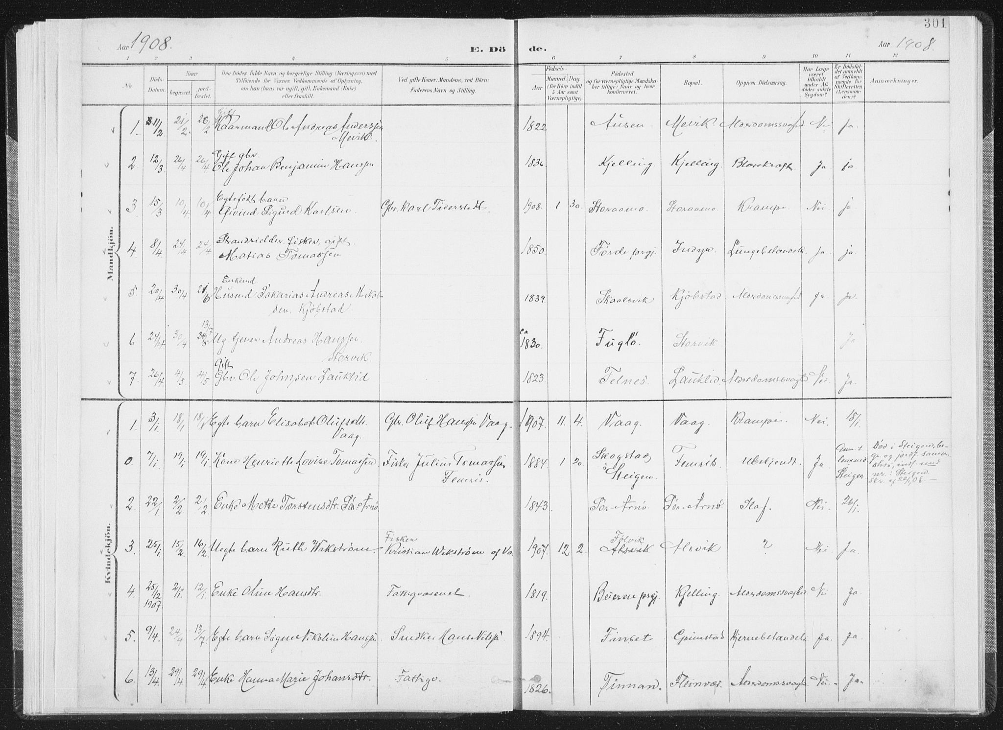 Ministerialprotokoller, klokkerbøker og fødselsregistre - Nordland, AV/SAT-A-1459/805/L0103: Parish register (official) no. 805A08II, 1900-1909, p. 301