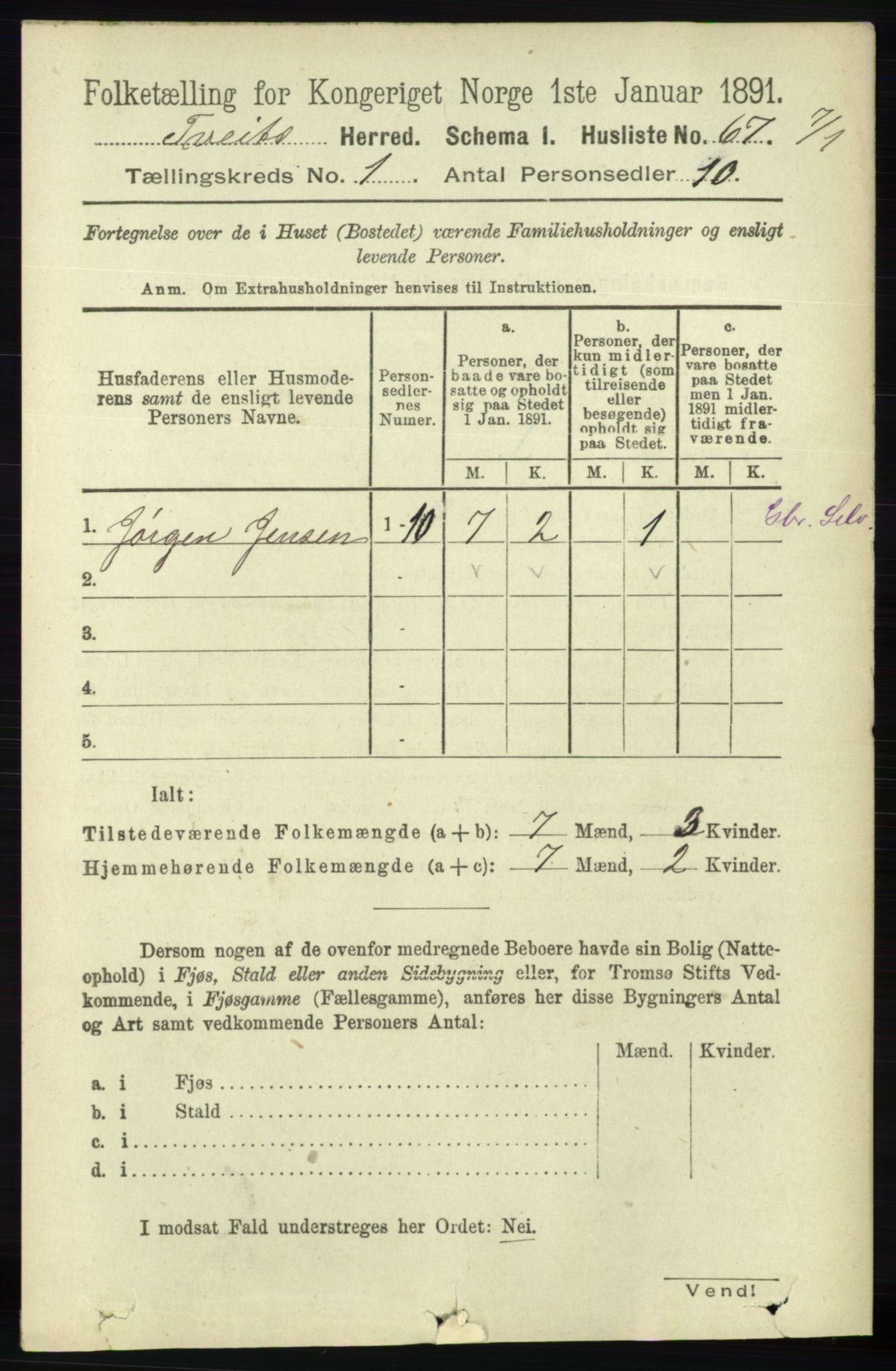 RA, 1891 census for 1013 Tveit, 1891, p. 83