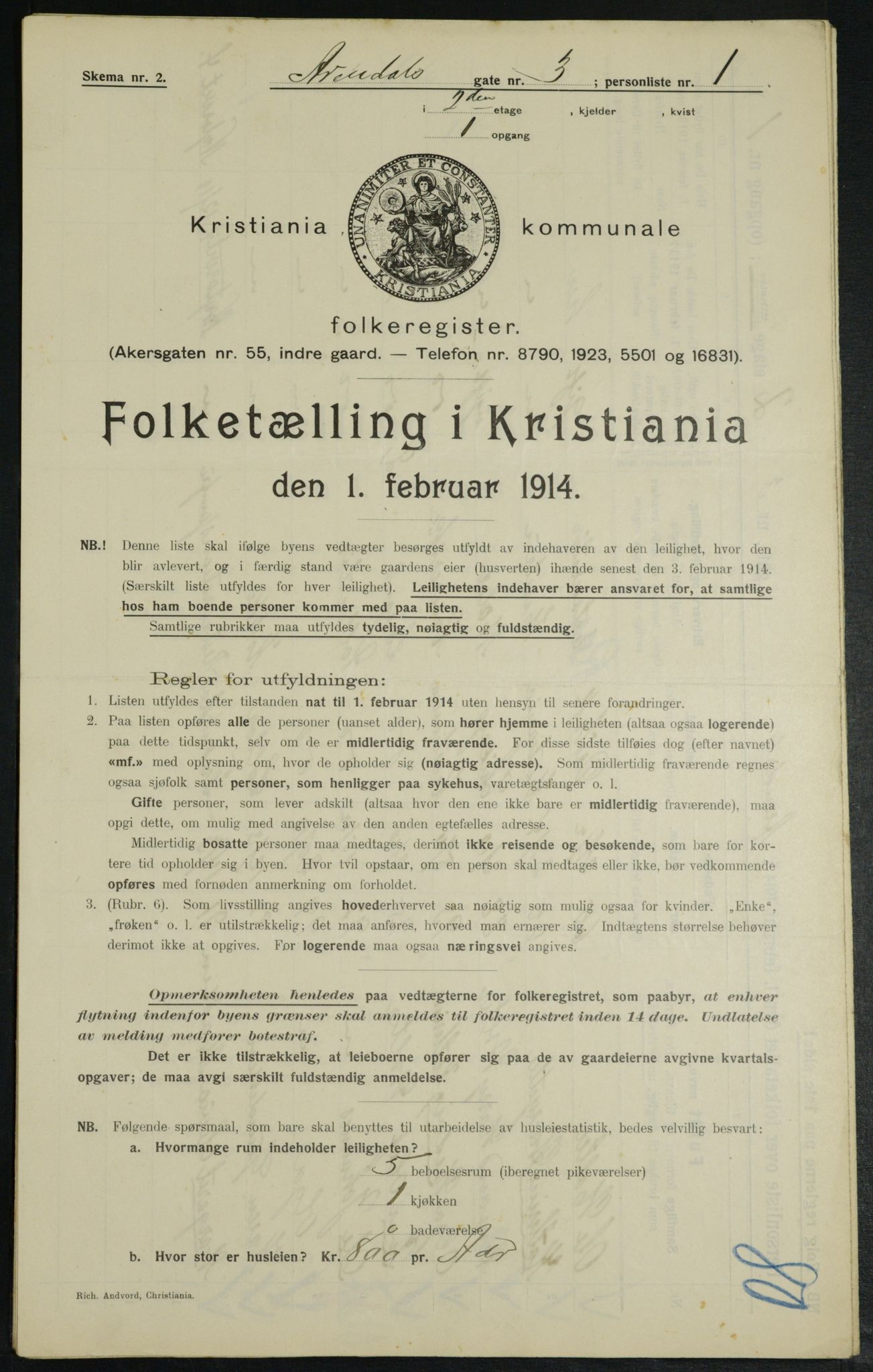 OBA, Municipal Census 1914 for Kristiania, 1914, p. 2075