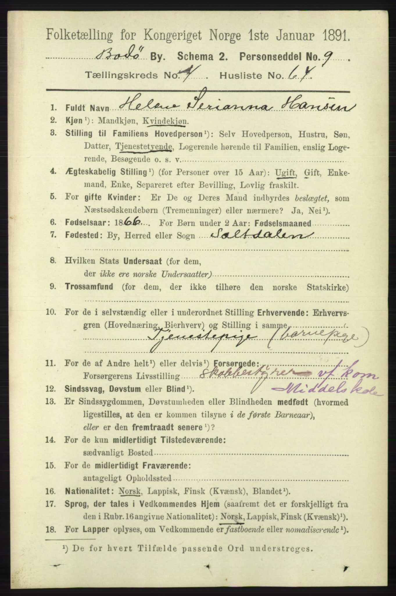 RA, 1891 census for 1804 Bodø, 1891, p. 3796