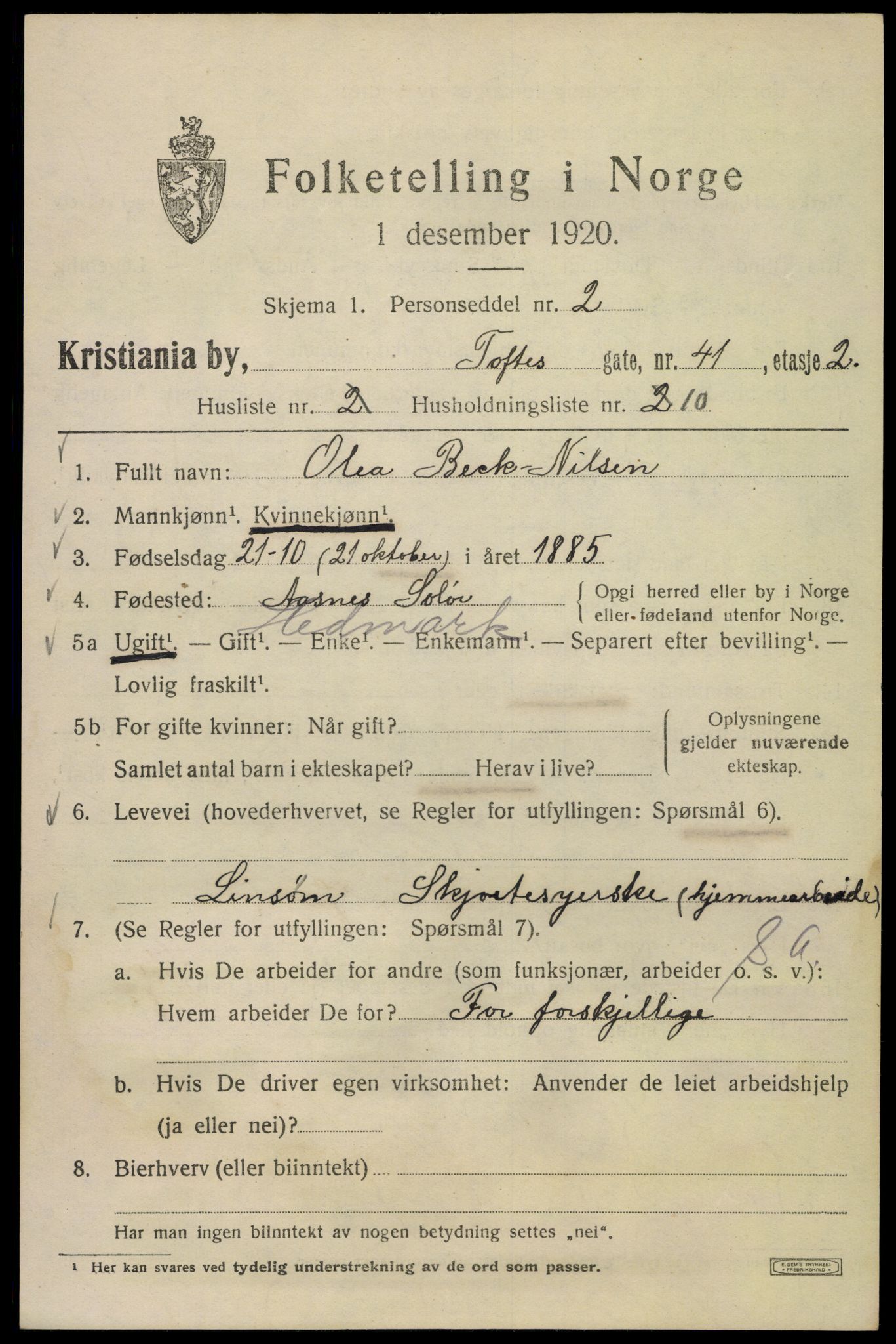 SAO, 1920 census for Kristiania, 1920, p. 585031