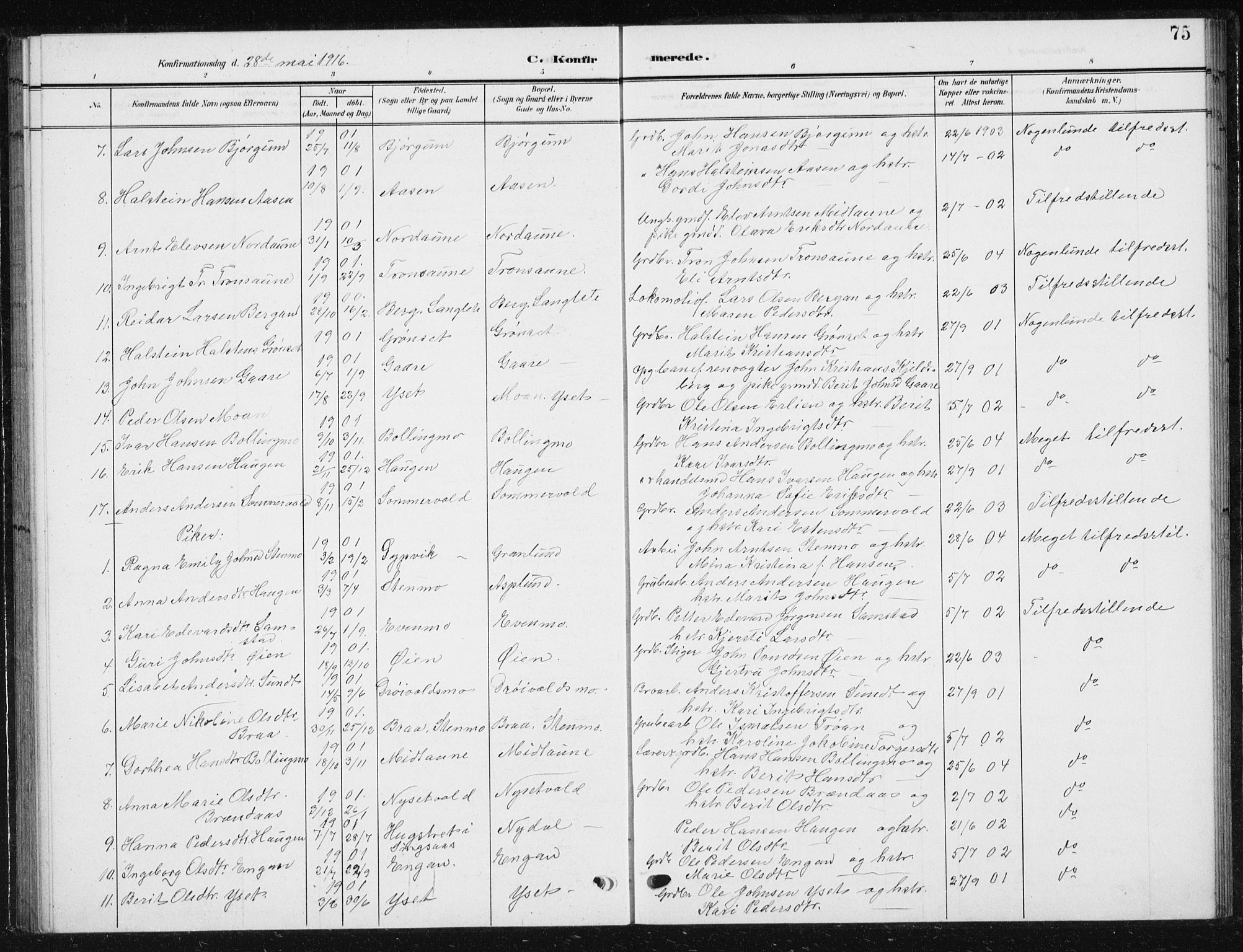 Ministerialprotokoller, klokkerbøker og fødselsregistre - Sør-Trøndelag, SAT/A-1456/685/L0979: Parish register (copy) no. 685C04, 1908-1933, p. 75