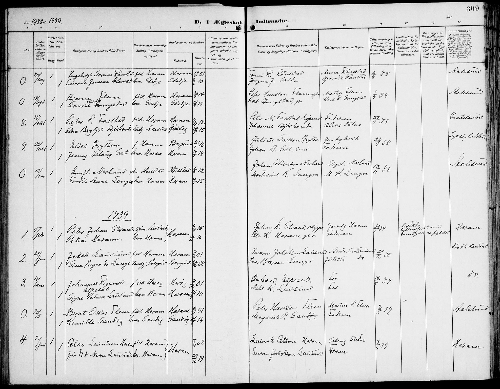 Ministerialprotokoller, klokkerbøker og fødselsregistre - Møre og Romsdal, SAT/A-1454/536/L0511: Parish register (copy) no. 536C06, 1899-1944, p. 309