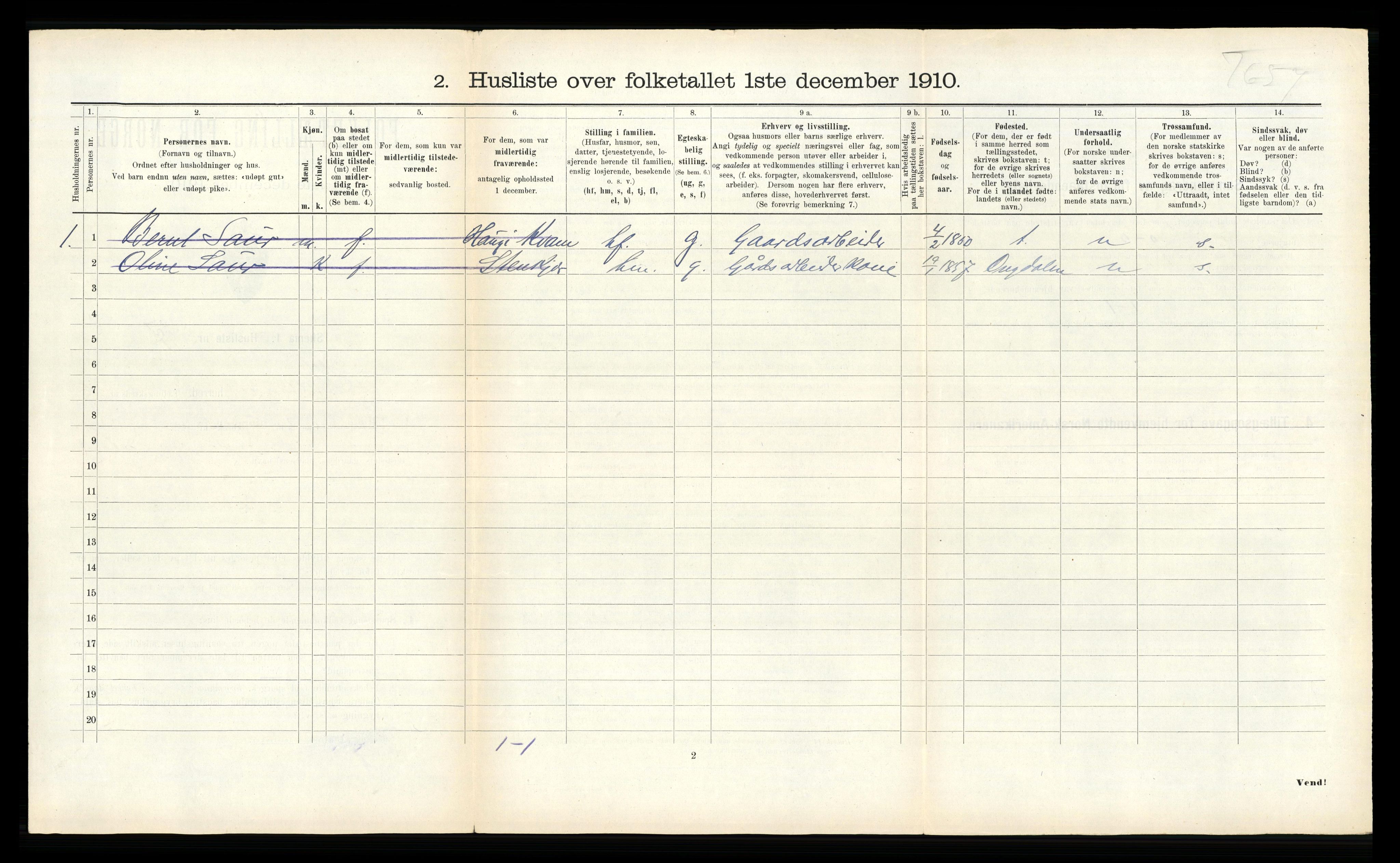 RA, 1910 census for Kvam, 1910, p. 284