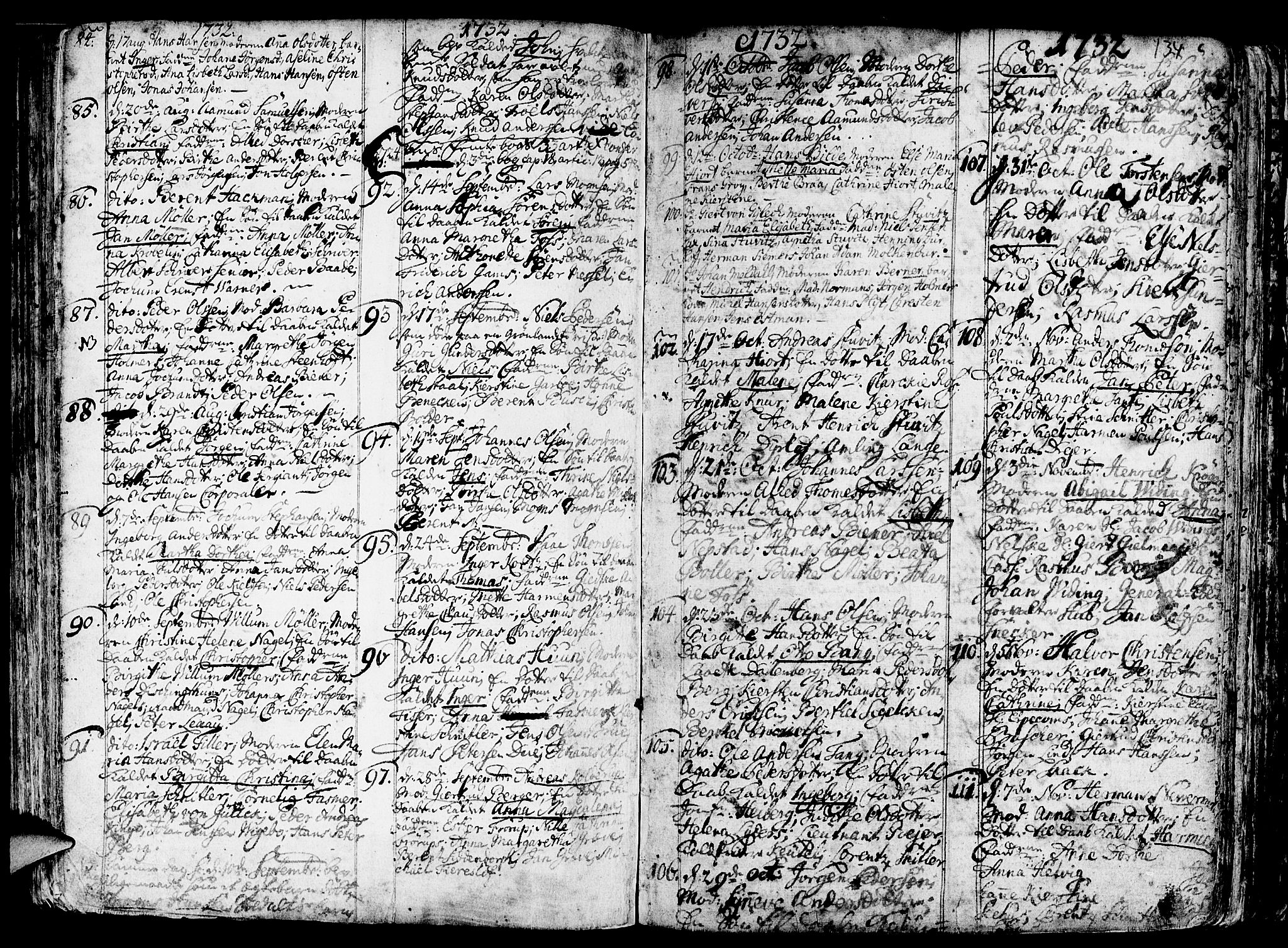 Nykirken Sokneprestembete, AV/SAB-A-77101/H/Haa/L0003: Parish register (official) no. A 3, 1717-1764, p. 134