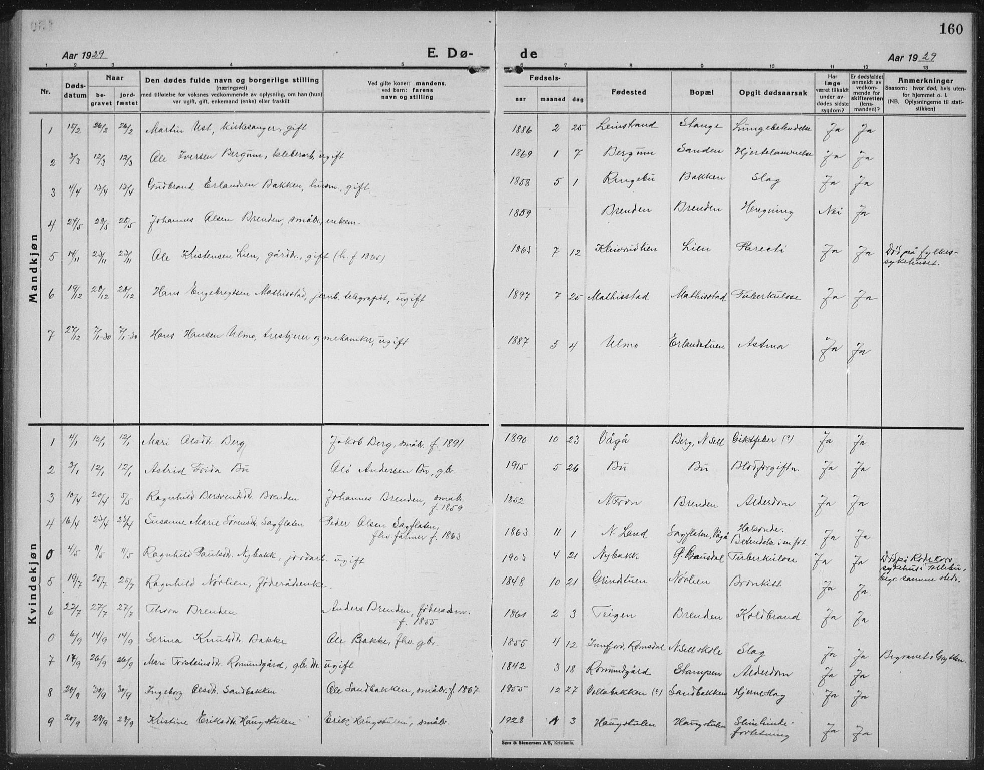 Sel prestekontor, SAH/PREST-074/H/Ha/Hab/L0002: Parish register (copy) no. 2, 1923-1939, p. 160