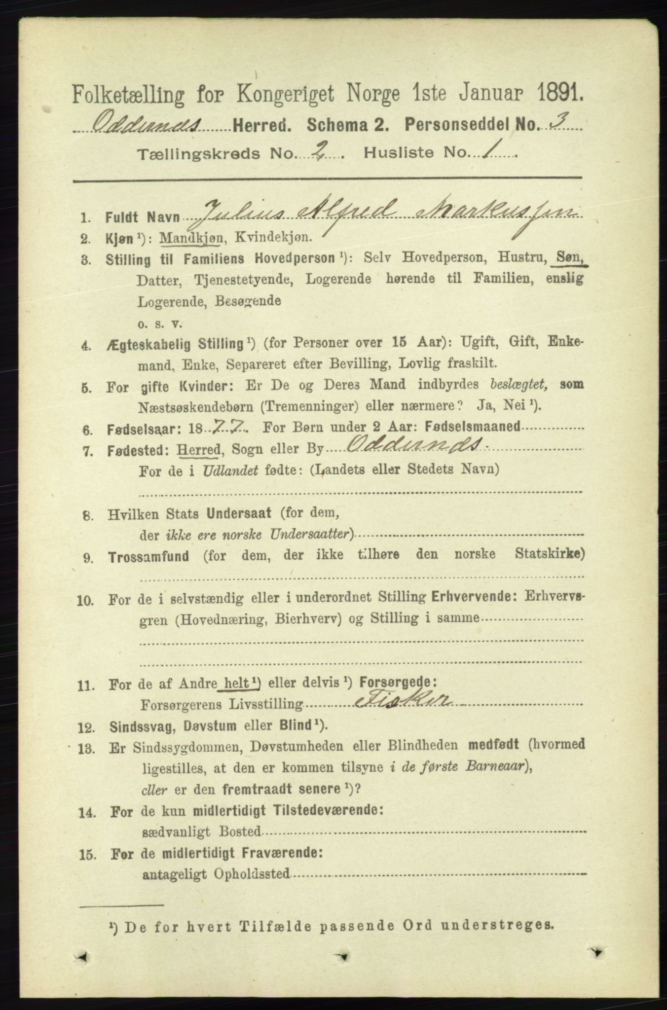 RA, 1891 census for 1012 Oddernes, 1891, p. 565