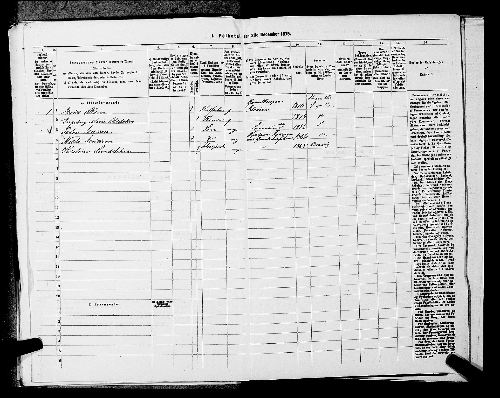 SAKO, 1875 census for 0814L Bamble/Bamble, 1875, p. 1341