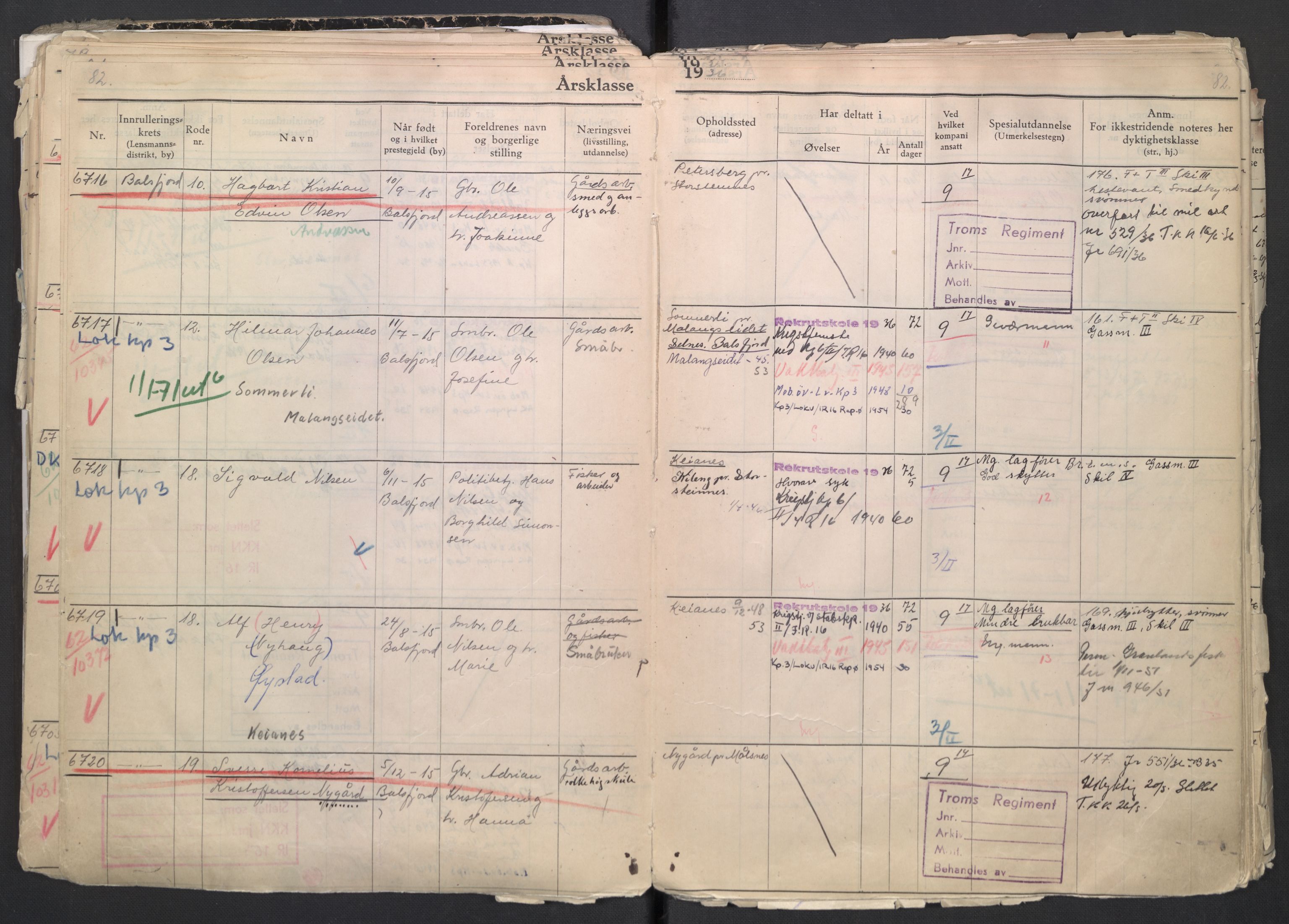 Forsvaret, Troms infanteriregiment nr. 16, AV/RA-RAFA-3146/P/Pa/L0007/0001: Ruller / Rulle for regimentets menige mannskaper, årsklasse 1936, 1936, p. 82