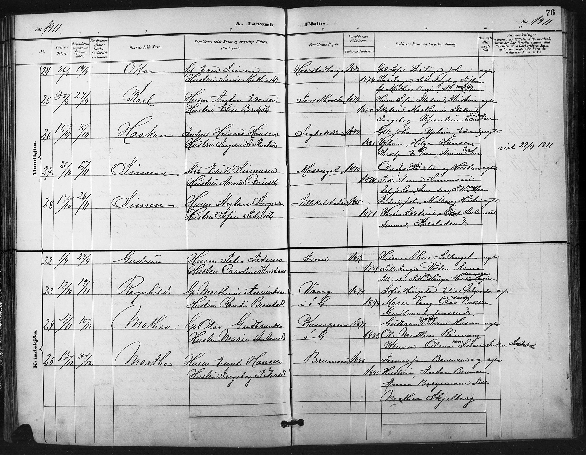 Vestre Gausdal prestekontor, SAH/PREST-094/H/Ha/Hab/L0003: Parish register (copy) no. 3, 1896-1925, p. 76