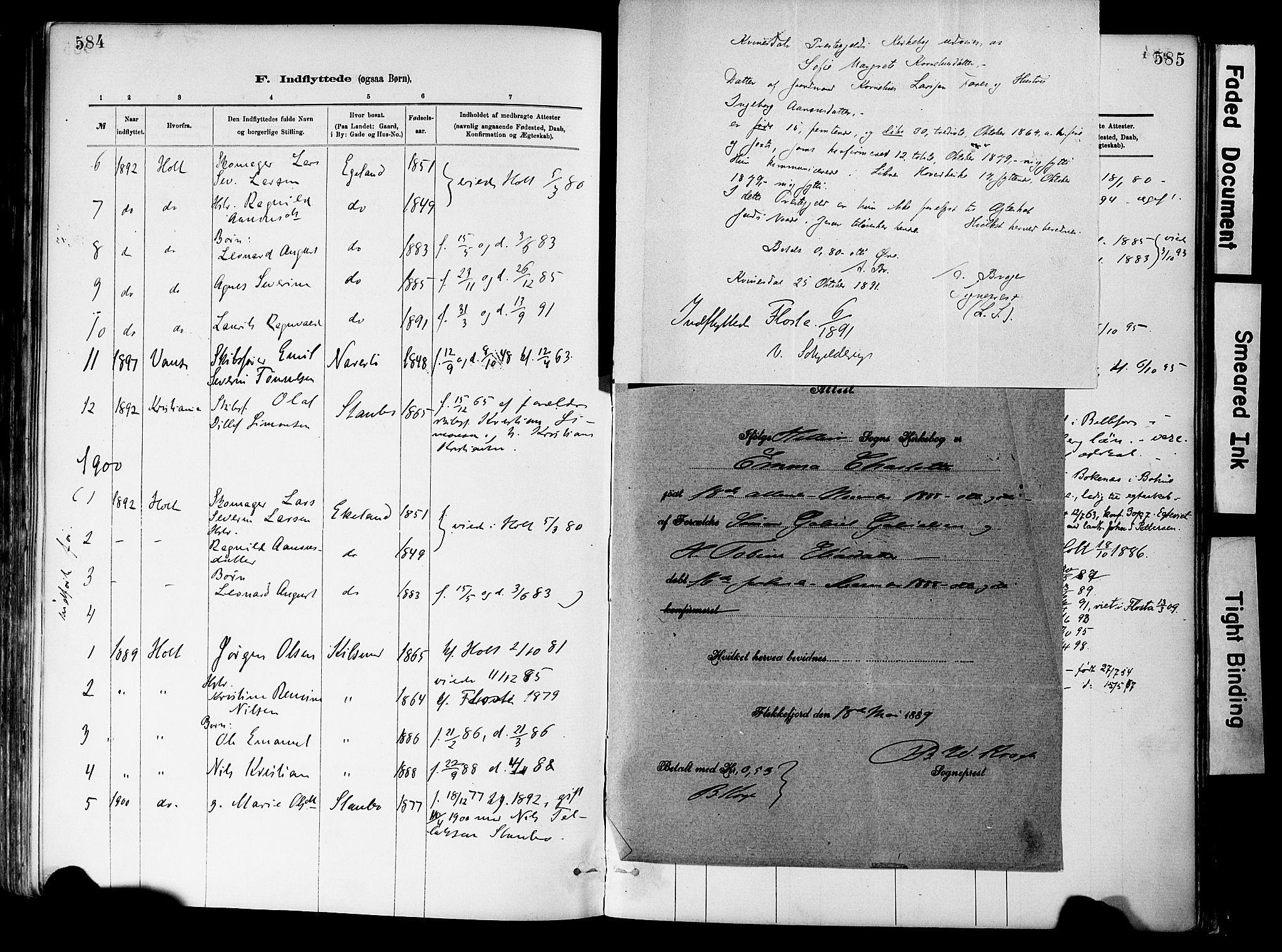 Dypvåg sokneprestkontor, SAK/1111-0007/F/Fa/Fab/L0001: Parish register (official) no. A 1, 1885-1912, p. 584-585