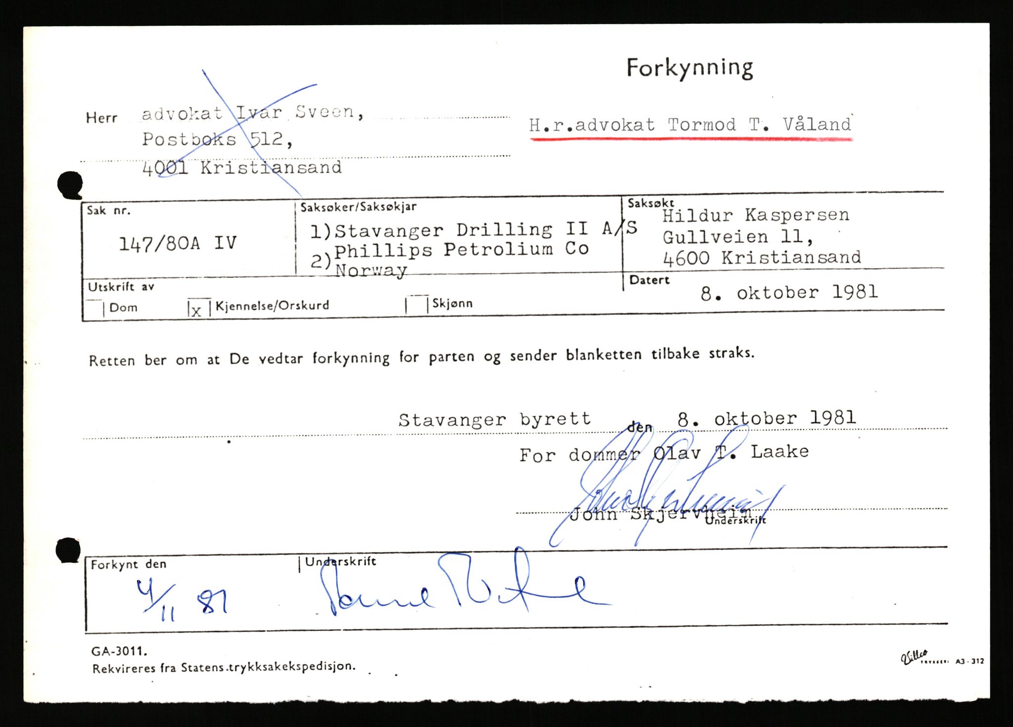 Stavanger byrett, AV/SAST-A-100455/003/F/Fh/Fhb/L0039h: A IV sak nr 147, 1980, p. 304