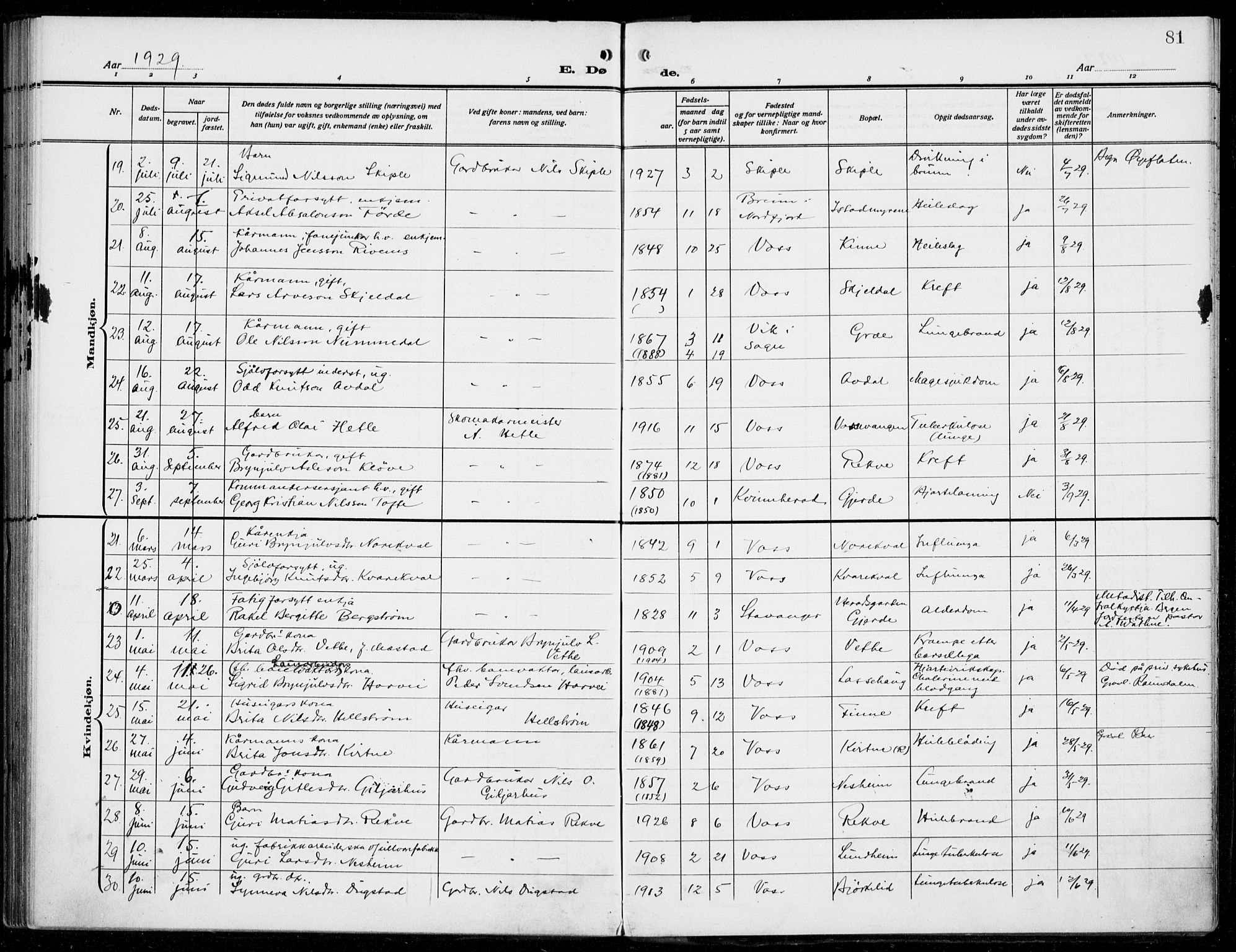 Voss sokneprestembete, AV/SAB-A-79001/H/Haa: Parish register (official) no. D  2, 1910-1932, p. 81