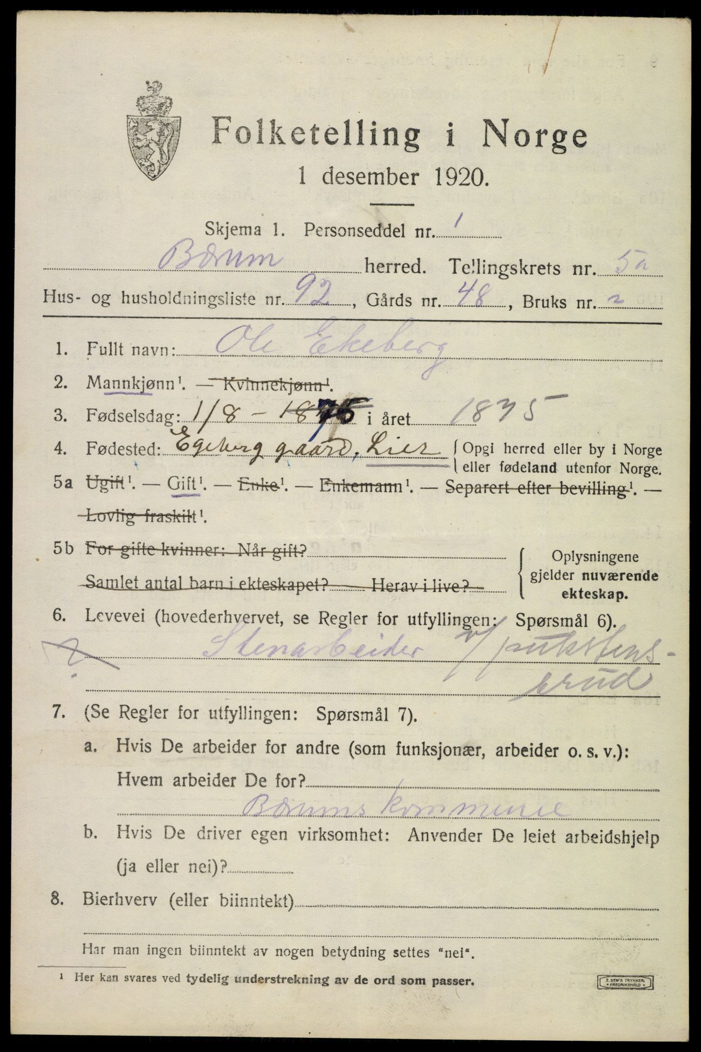 SAO, 1920 census for Bærum, 1920, p. 11616