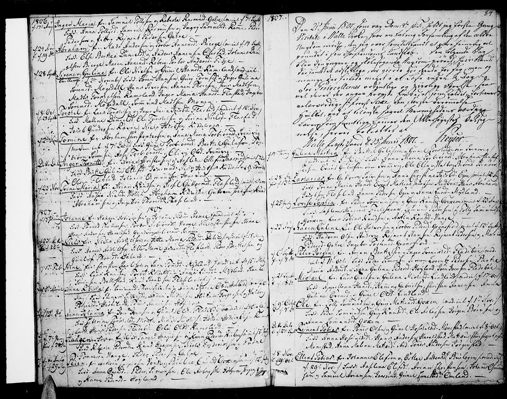 Sør-Audnedal sokneprestkontor, SAK/1111-0039/F/Fa/Fab/L0004: Parish register (official) no. A 4 /2, 1805-1815, p. 84