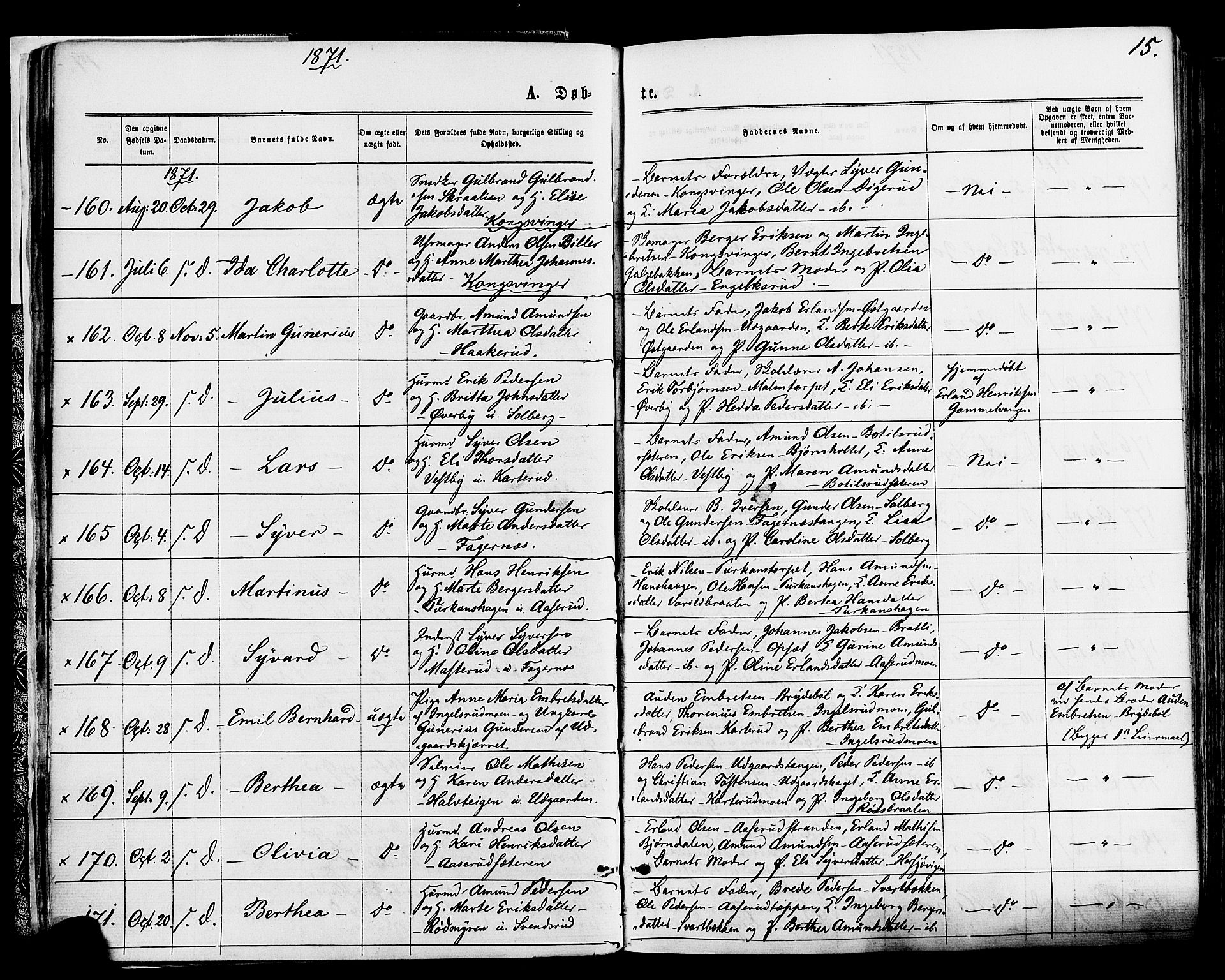 Vinger prestekontor, SAH/PREST-024/H/Ha/Haa/L0012: Parish register (official) no. 12, 1871-1880, p. 15
