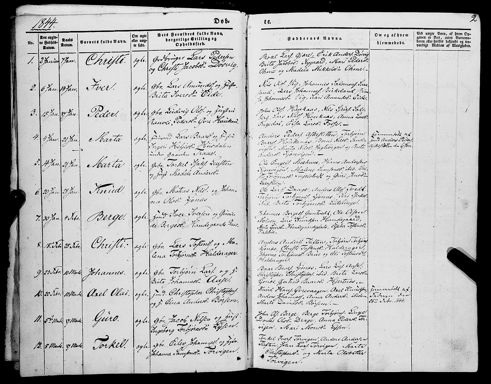 Strandebarm sokneprestembete, SAB/A-78401/H/Haa: Parish register (official) no. A 7, 1844-1872, p. 2