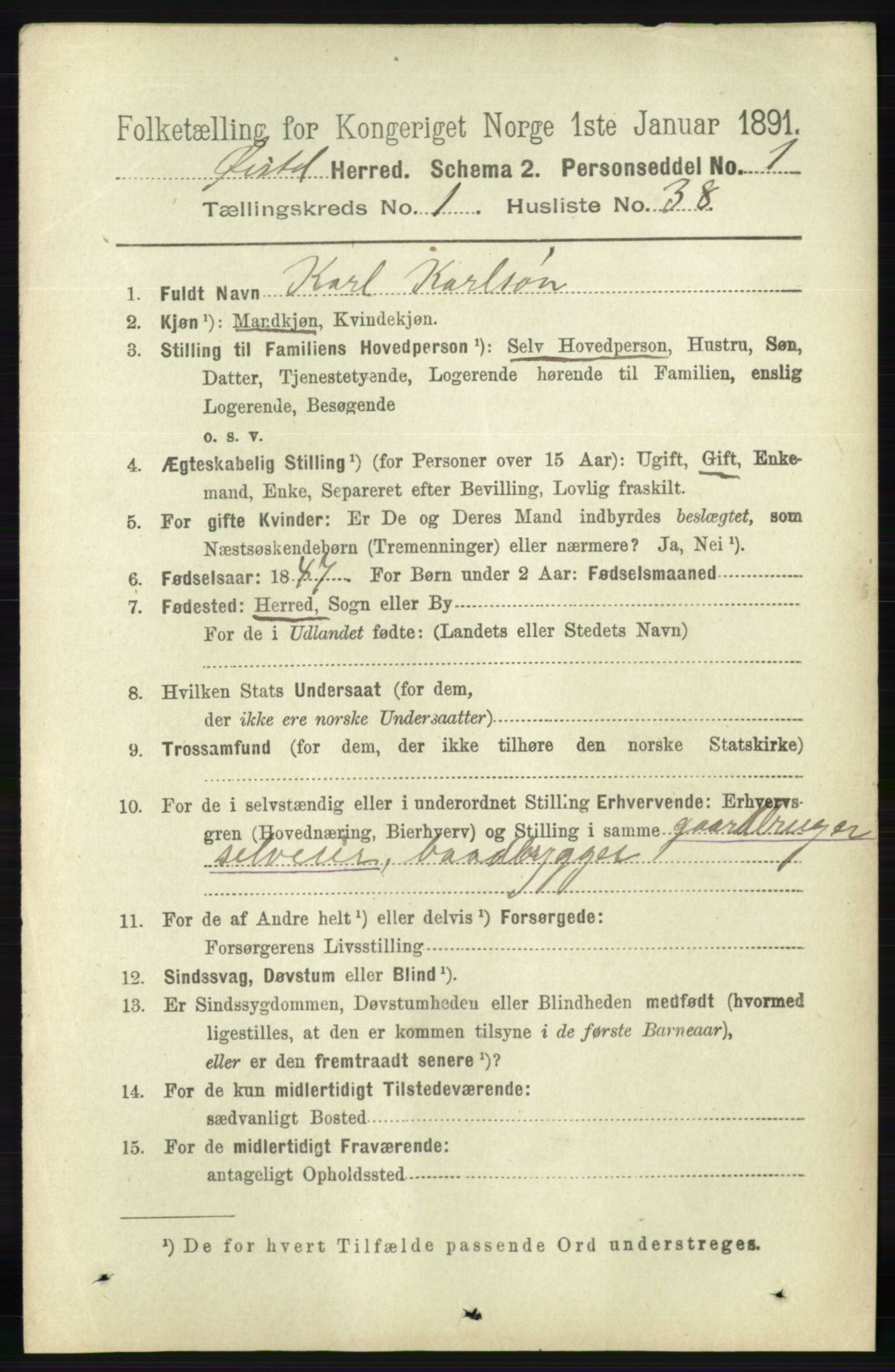 RA, 1891 census for 0920 Øyestad, 1891, p. 290