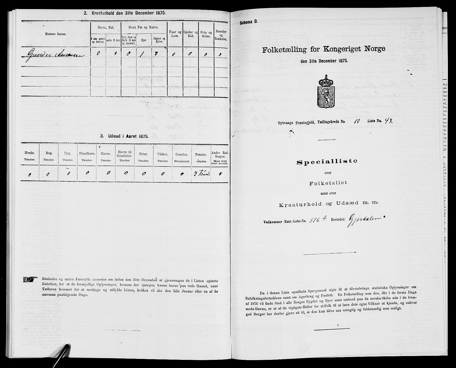 SAK, 1875 census for 0915P Dypvåg, 1875, p. 1393