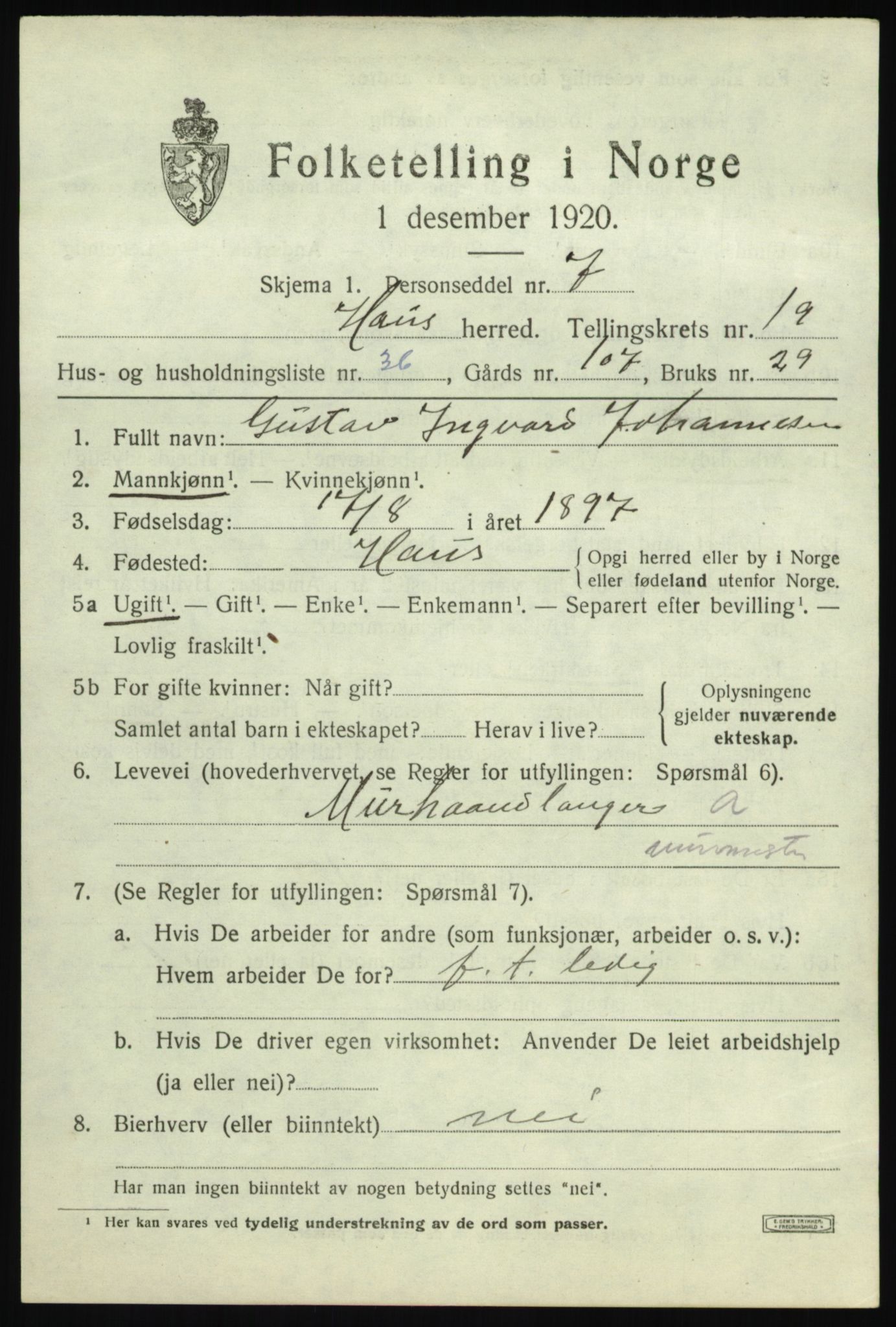 SAB, 1920 census for Haus, 1920, p. 12820