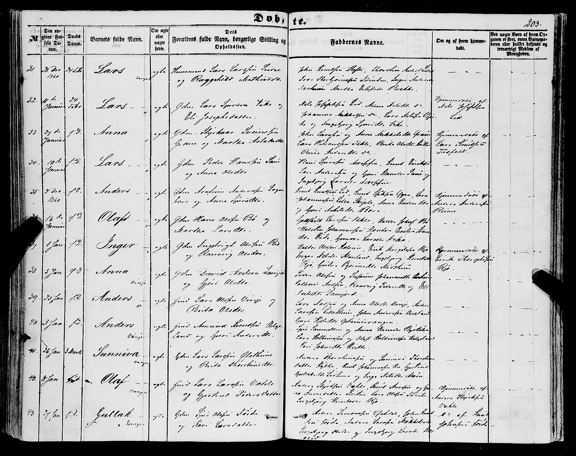 Voss sokneprestembete, SAB/A-79001/H/Haa: Parish register (official) no. A 16, 1849-1863, p. 203
