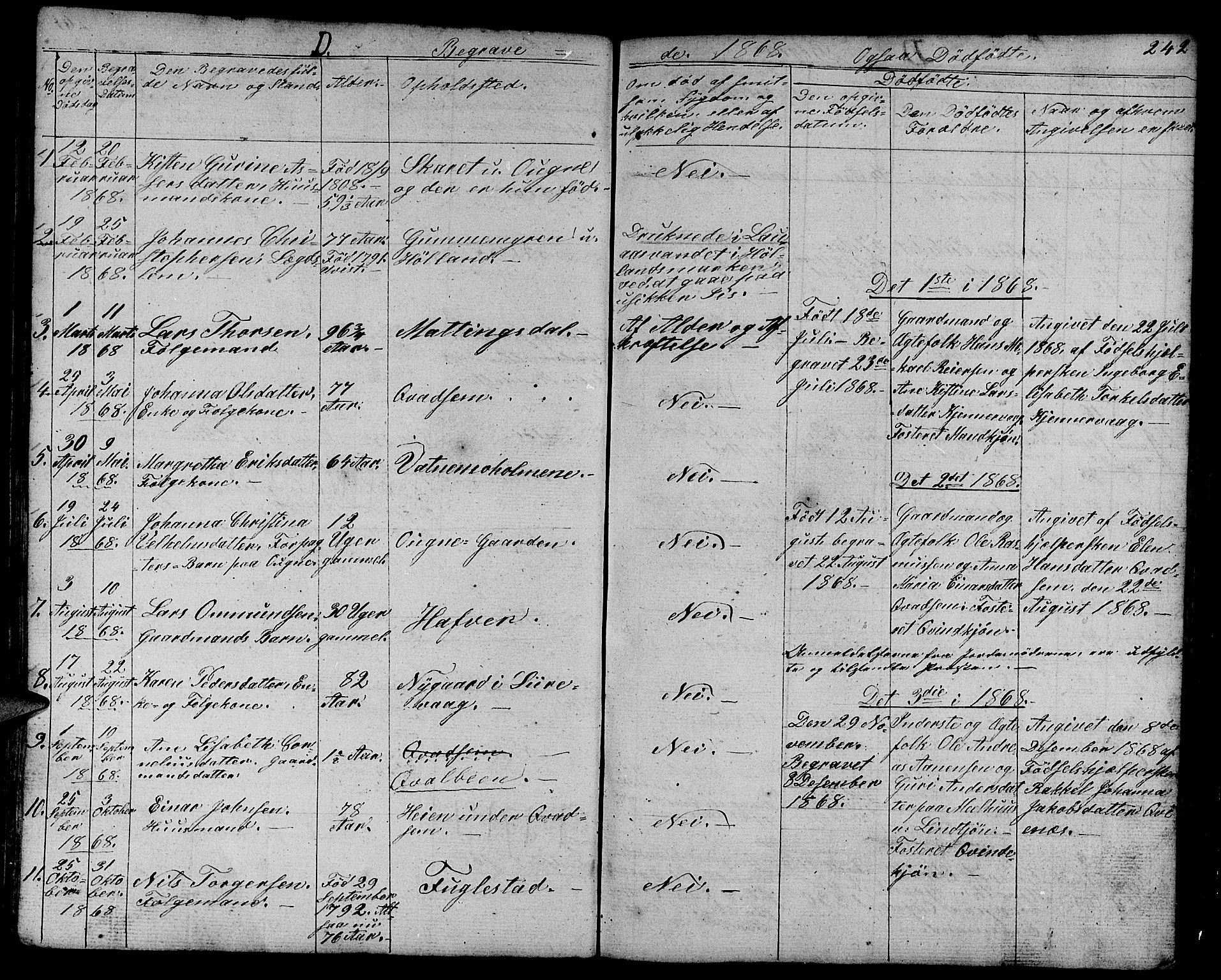 Eigersund sokneprestkontor, AV/SAST-A-101807/S09/L0003: Parish register (copy) no. B 3, 1846-1875, p. 242