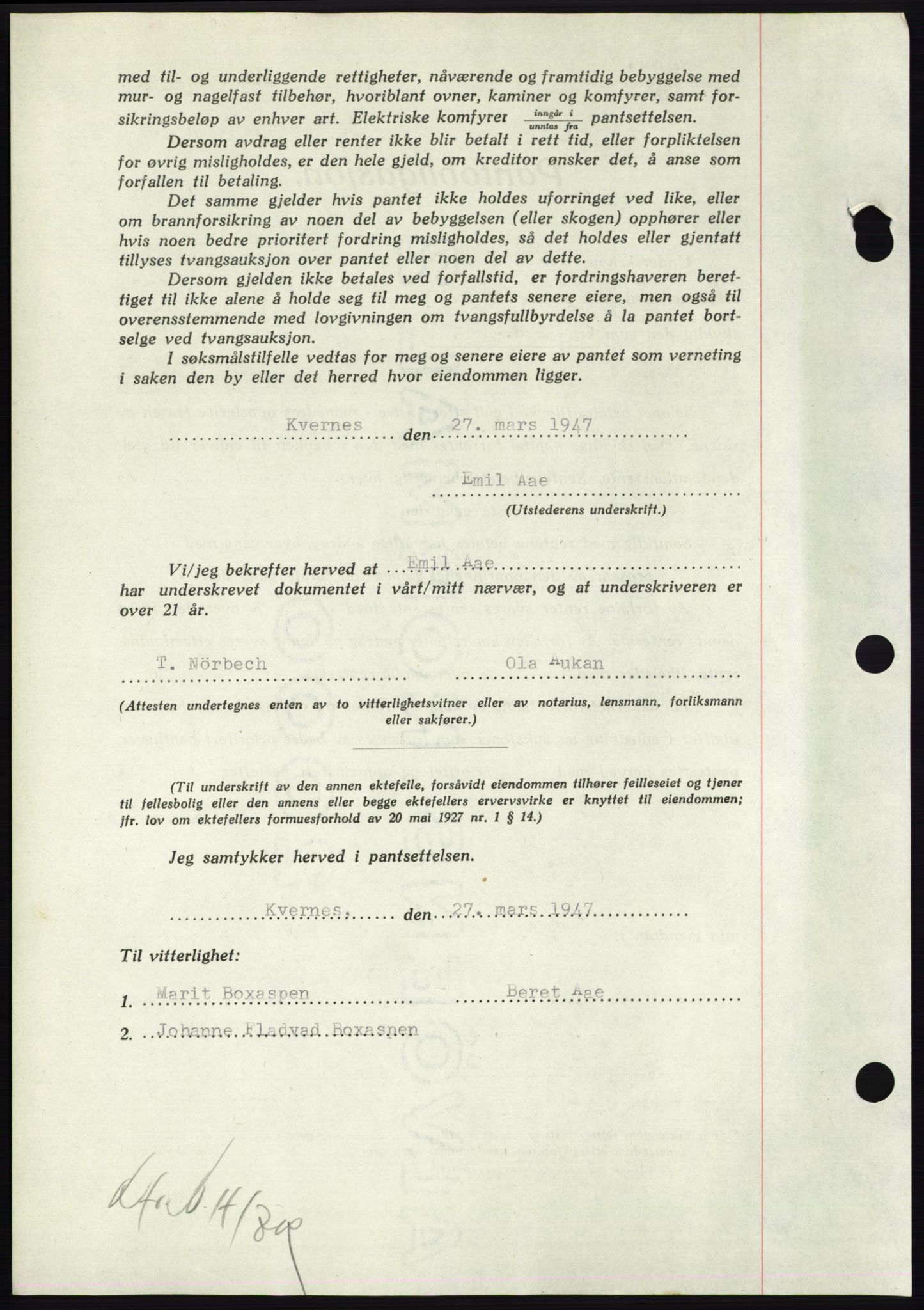 Nordmøre sorenskriveri, AV/SAT-A-4132/1/2/2Ca: Mortgage book no. B95, 1946-1947, Diary no: : 744/1947