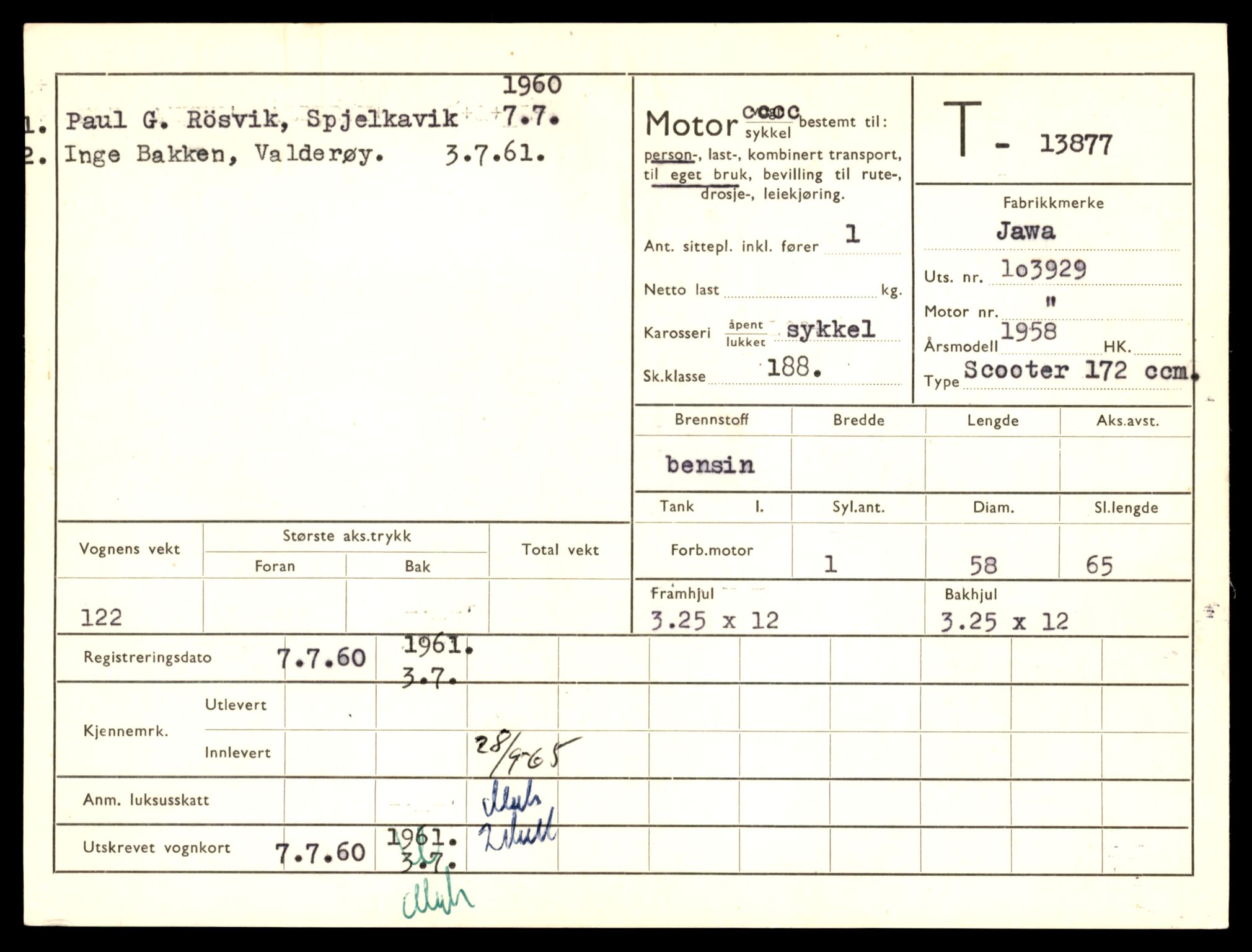 Møre og Romsdal vegkontor - Ålesund trafikkstasjon, AV/SAT-A-4099/F/Fe/L0041: Registreringskort for kjøretøy T 13710 - T 13905, 1927-1998, p. 2945