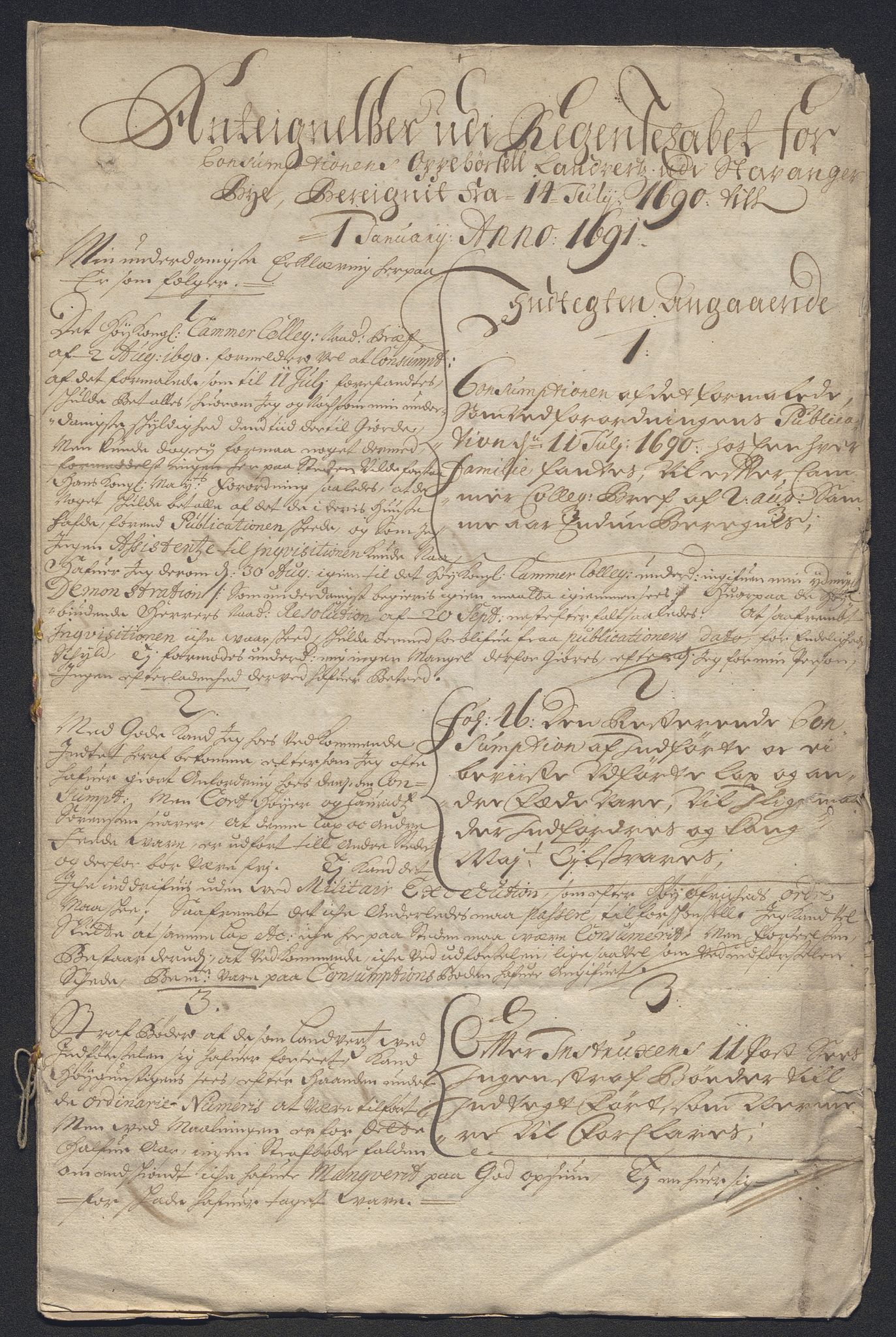 Rentekammeret inntil 1814, Reviderte regnskaper, Byregnskaper, AV/RA-EA-4066/R/Ro/L0333: [O25] Konsumpsjonsregnskap, 1690-1704, p. 76