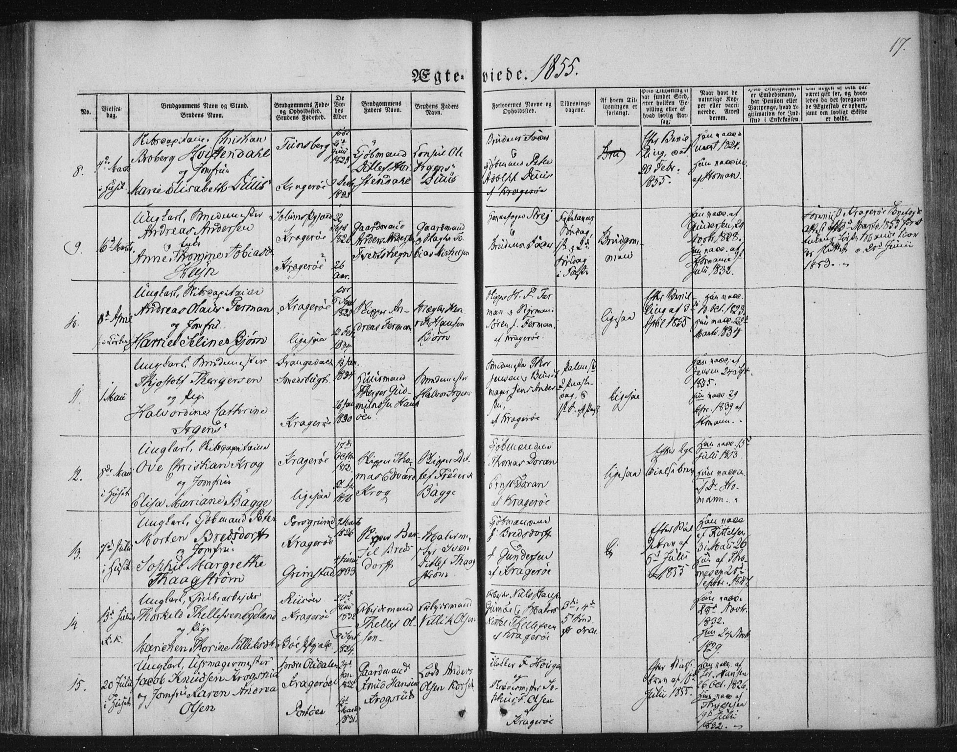 Kragerø kirkebøker, SAKO/A-278/F/Fa/L0006: Parish register (official) no. 6, 1847-1861, p. 17
