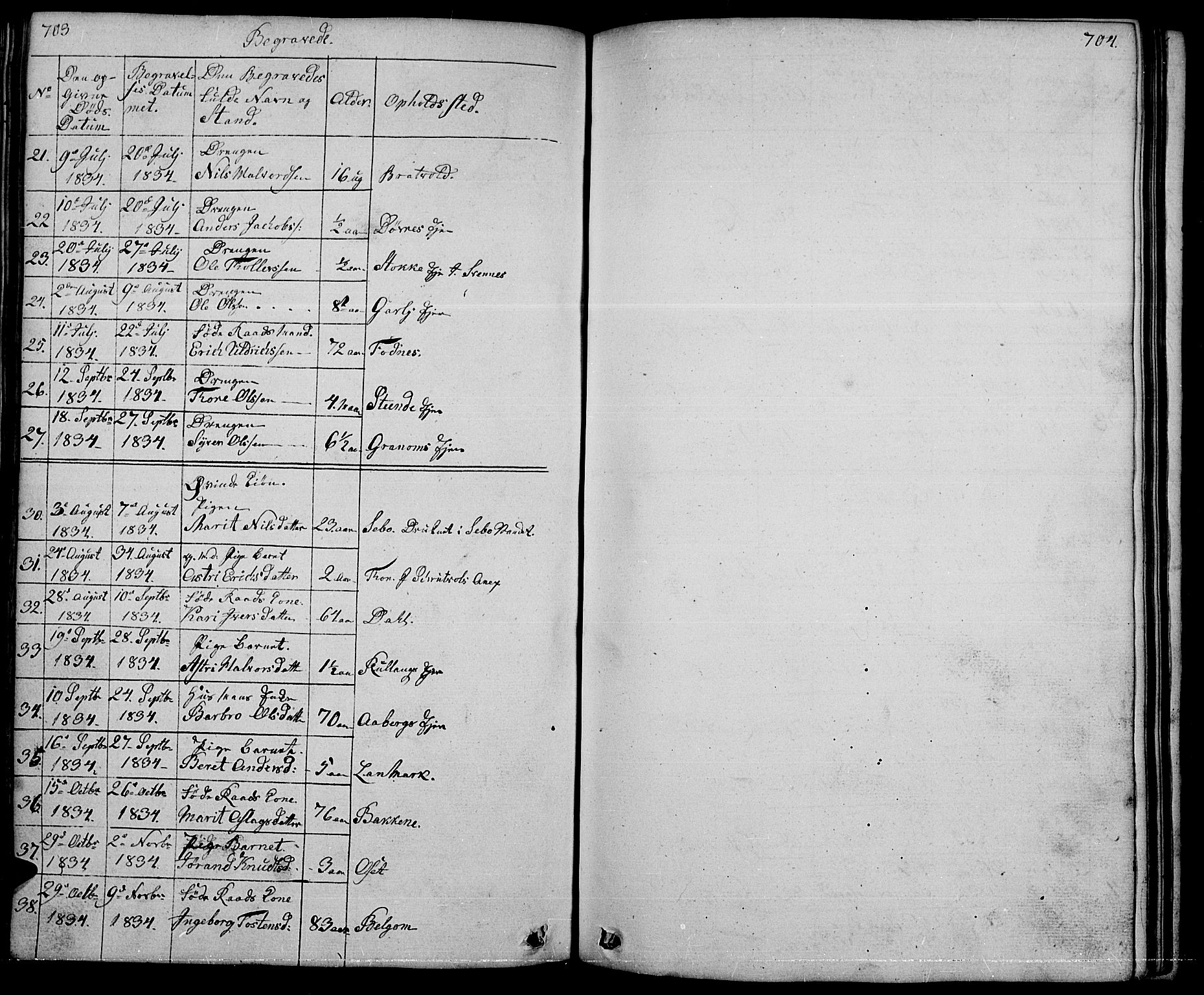 Nord-Aurdal prestekontor, SAH/PREST-132/H/Ha/Hab/L0001: Parish register (copy) no. 1, 1834-1887, p. 703-704