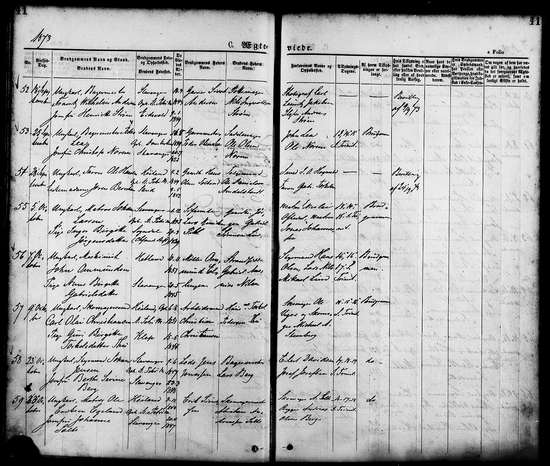 St. Petri sokneprestkontor, AV/SAST-A-101813/001/30/30BA/L0010: Parish register (official) no. A 10, 1869-1878, p. 41