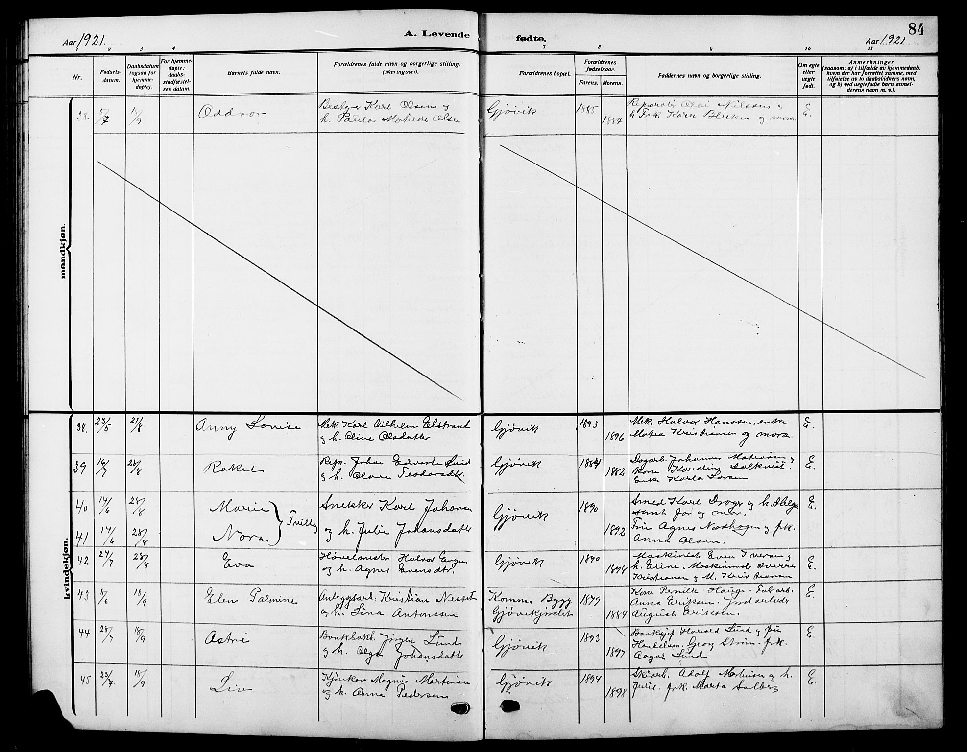 Vardal prestekontor, AV/SAH-PREST-100/H/Ha/Hab/L0014: Parish register (copy) no. 14, 1911-1922, p. 84