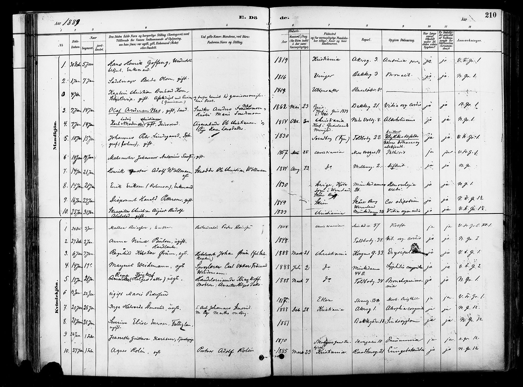 Johannes prestekontor Kirkebøker, AV/SAO-A-10852/F/Fa/L0004: Parish register (official) no. 4, 1883-1907, p. 210