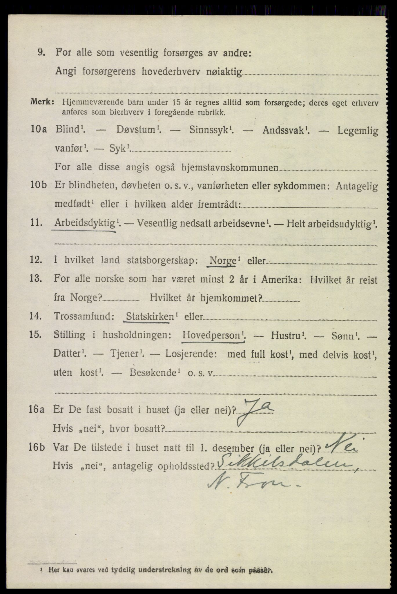 SAH, 1920 census for Nord-Fron, 1920, p. 3109