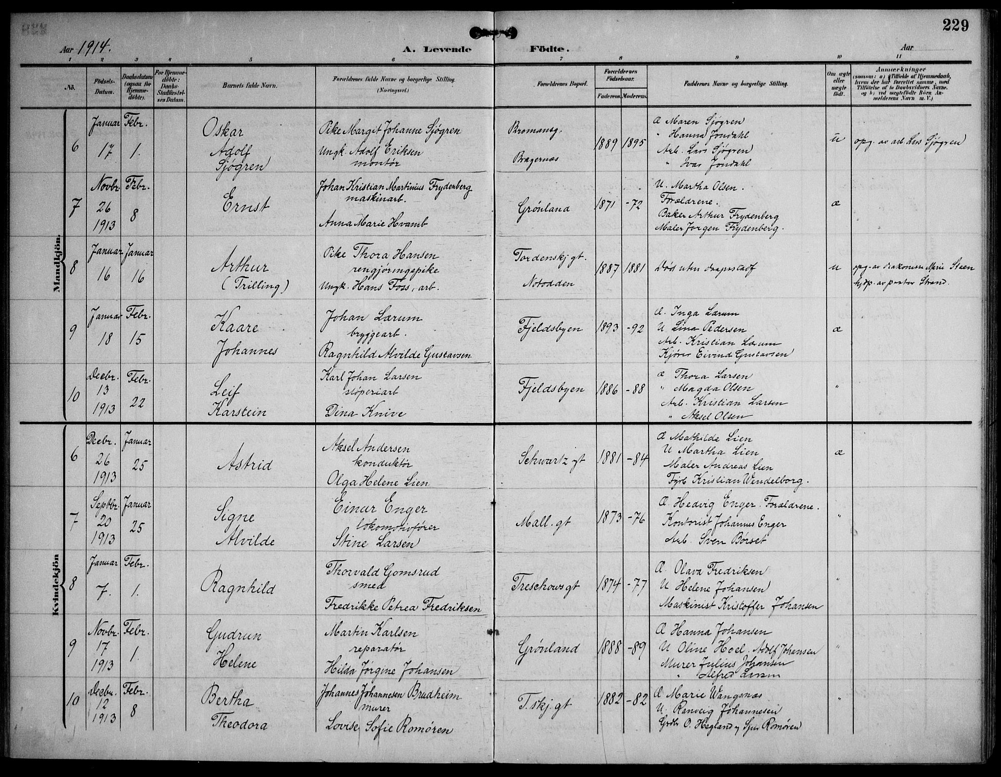 Strømsø kirkebøker, SAKO/A-246/F/Fa/L0026: Parish register (official) no. I 26, 1905-1914, p. 229