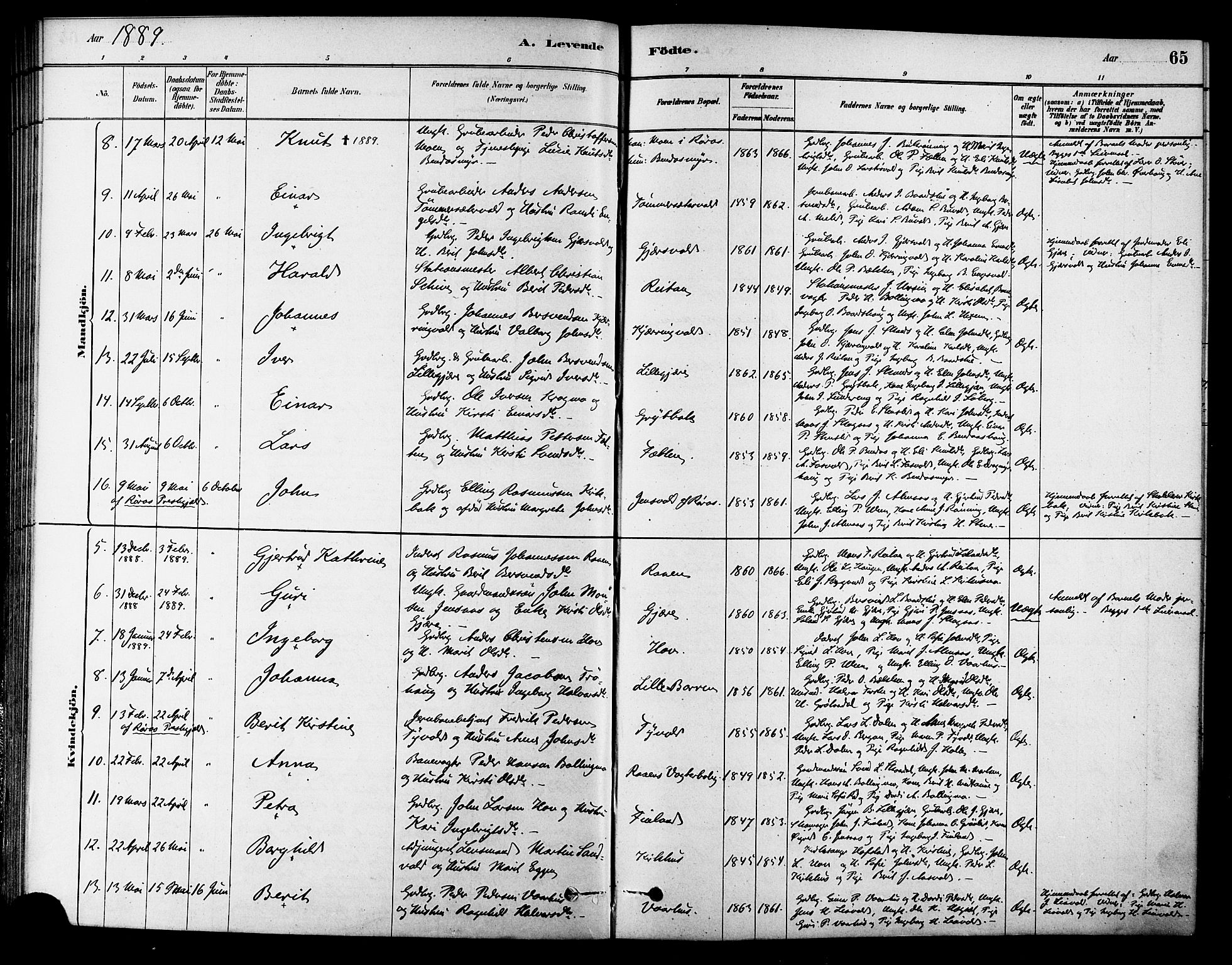 Ministerialprotokoller, klokkerbøker og fødselsregistre - Sør-Trøndelag, SAT/A-1456/686/L0983: Parish register (official) no. 686A01, 1879-1890, p. 65