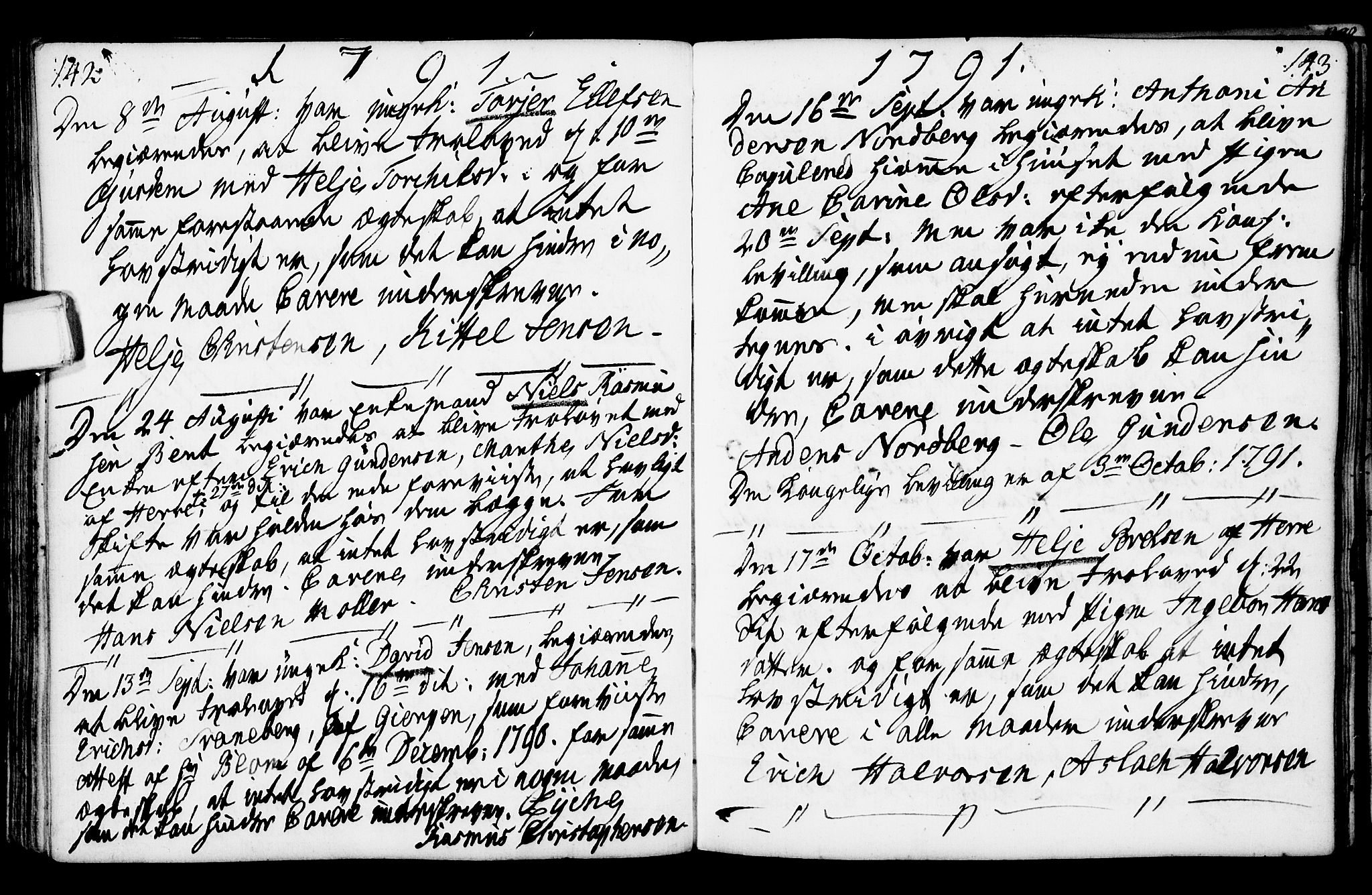 Porsgrunn kirkebøker , AV/SAKO-A-104/F/Fa/L0003: Parish register (official) no. 3, 1764-1814, p. 142-143