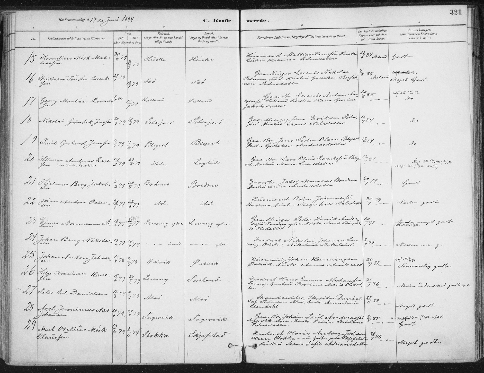 Ministerialprotokoller, klokkerbøker og fødselsregistre - Nordland, AV/SAT-A-1459/838/L0552: Parish register (official) no. 838A10, 1880-1910, p. 321