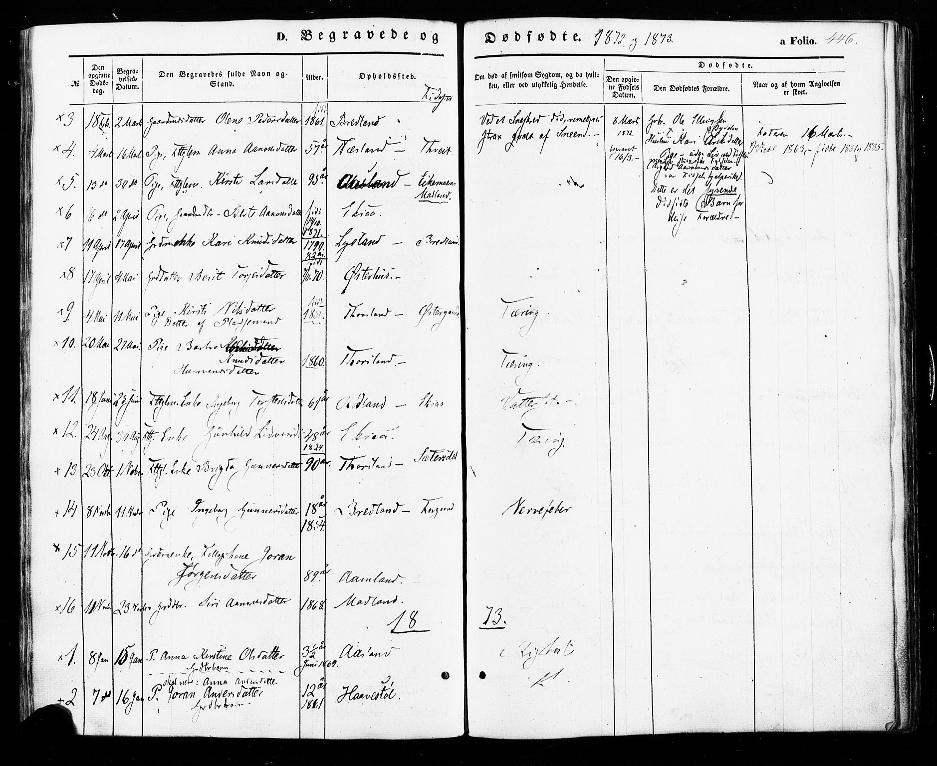Åseral sokneprestkontor, SAK/1111-0051/F/Fa/L0002: Parish register (official) no. A 2, 1854-1884, p. 446