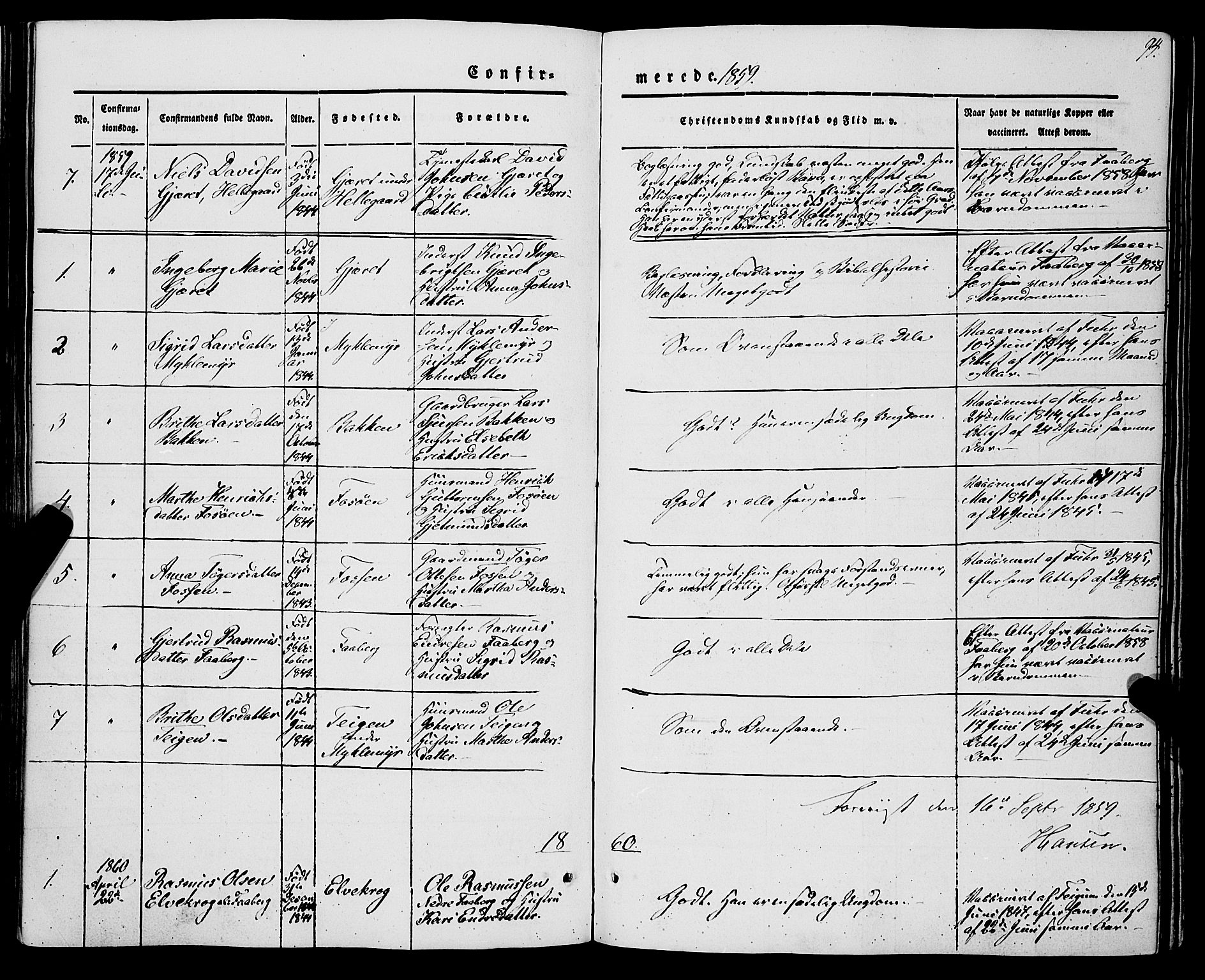 Jostedal sokneprestembete, SAB/A-80601/H/Haa/Haaa/L0005: Parish register (official) no. A 5, 1849-1877, p. 94