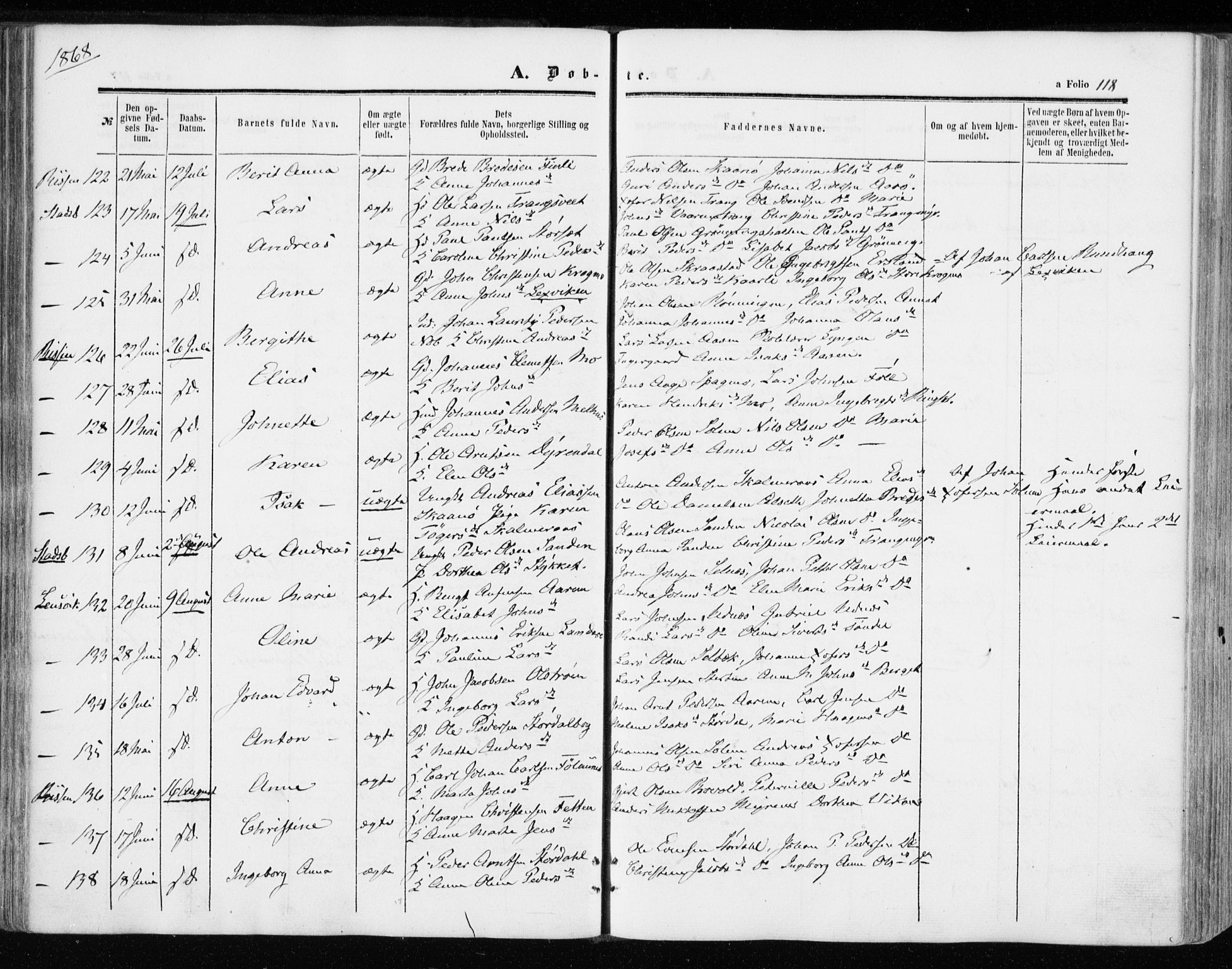 Ministerialprotokoller, klokkerbøker og fødselsregistre - Sør-Trøndelag, SAT/A-1456/646/L0612: Parish register (official) no. 646A10, 1858-1869, p. 118