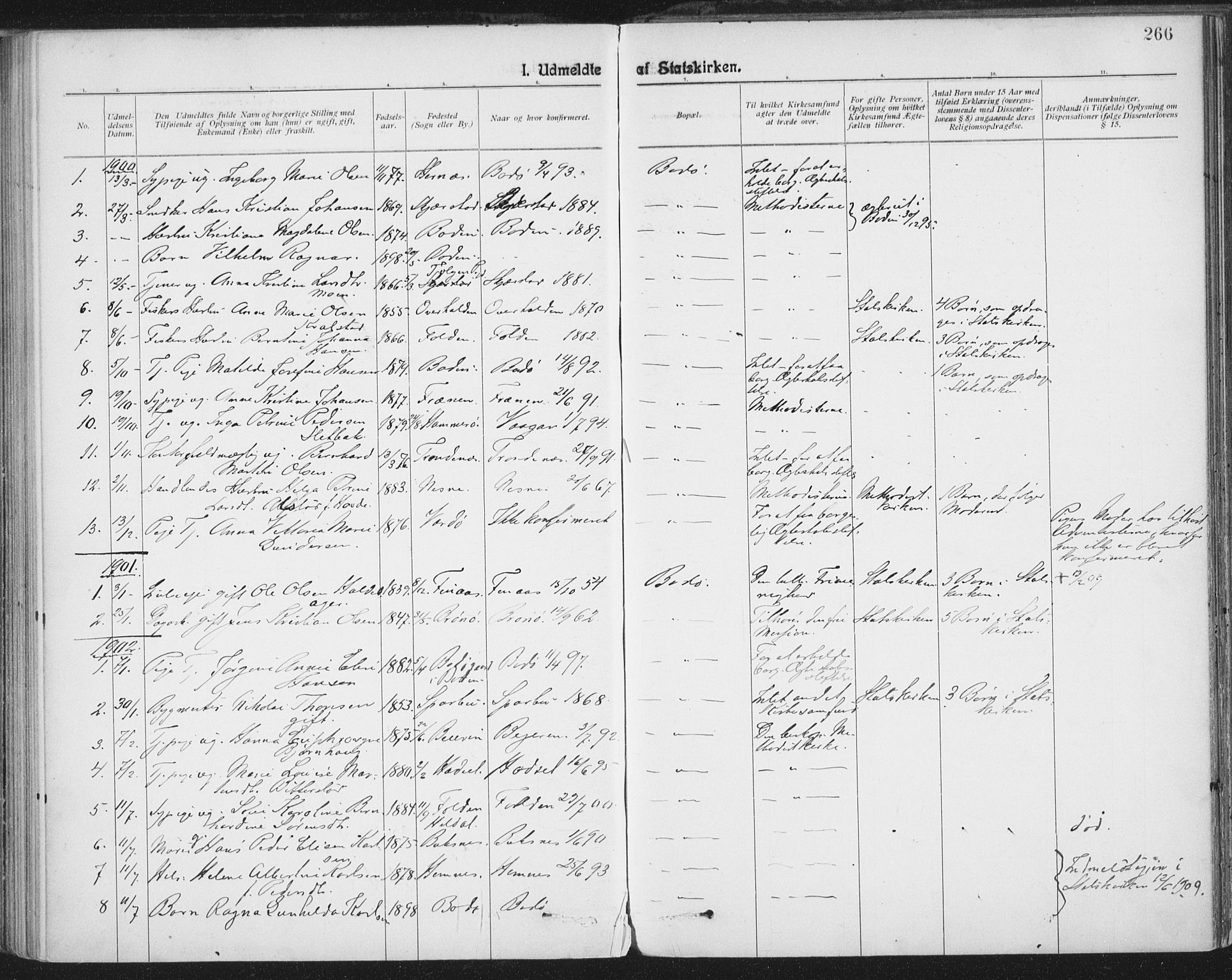 Ministerialprotokoller, klokkerbøker og fødselsregistre - Nordland, SAT/A-1459/801/L0012: Parish register (official) no. 801A12, 1900-1916, p. 266