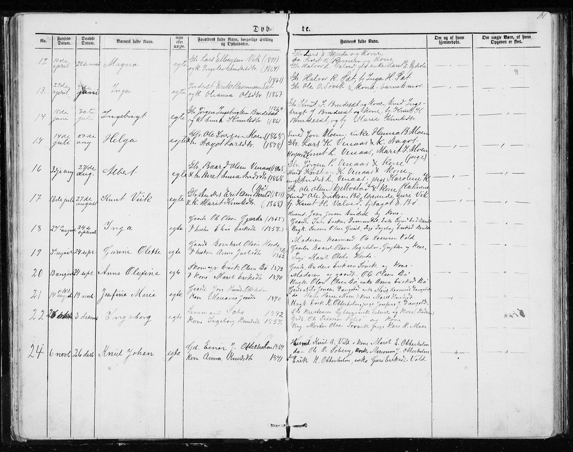 Ministerialprotokoller, klokkerbøker og fødselsregistre - Møre og Romsdal, AV/SAT-A-1454/543/L0564: Parish register (copy) no. 543C02, 1867-1915, p. 61