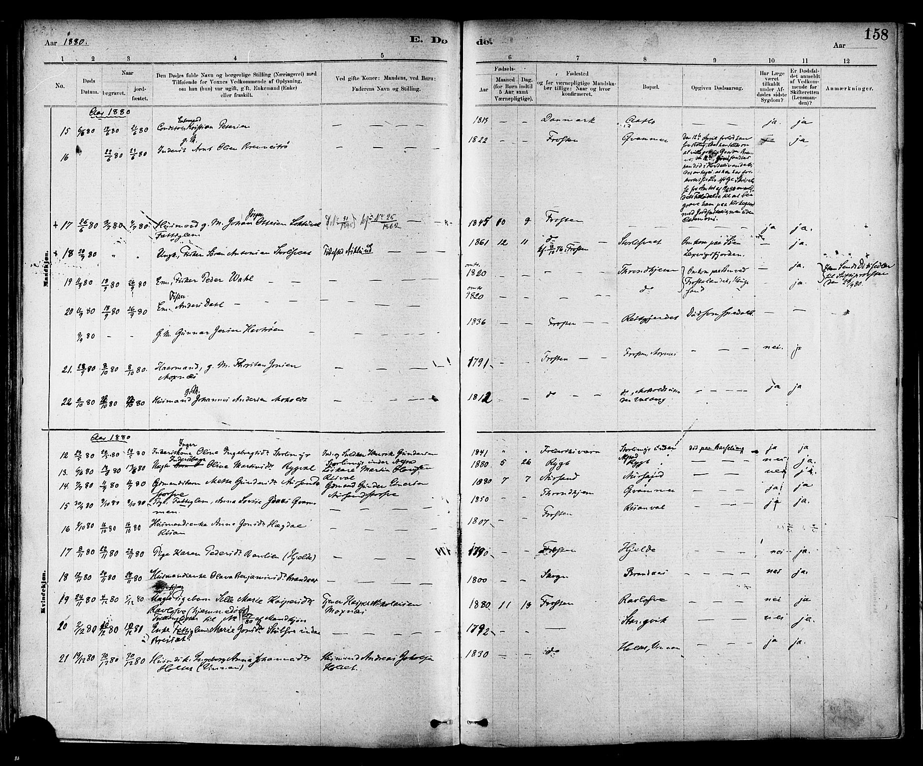 Ministerialprotokoller, klokkerbøker og fødselsregistre - Nord-Trøndelag, SAT/A-1458/713/L0120: Parish register (official) no. 713A09, 1878-1887, p. 158