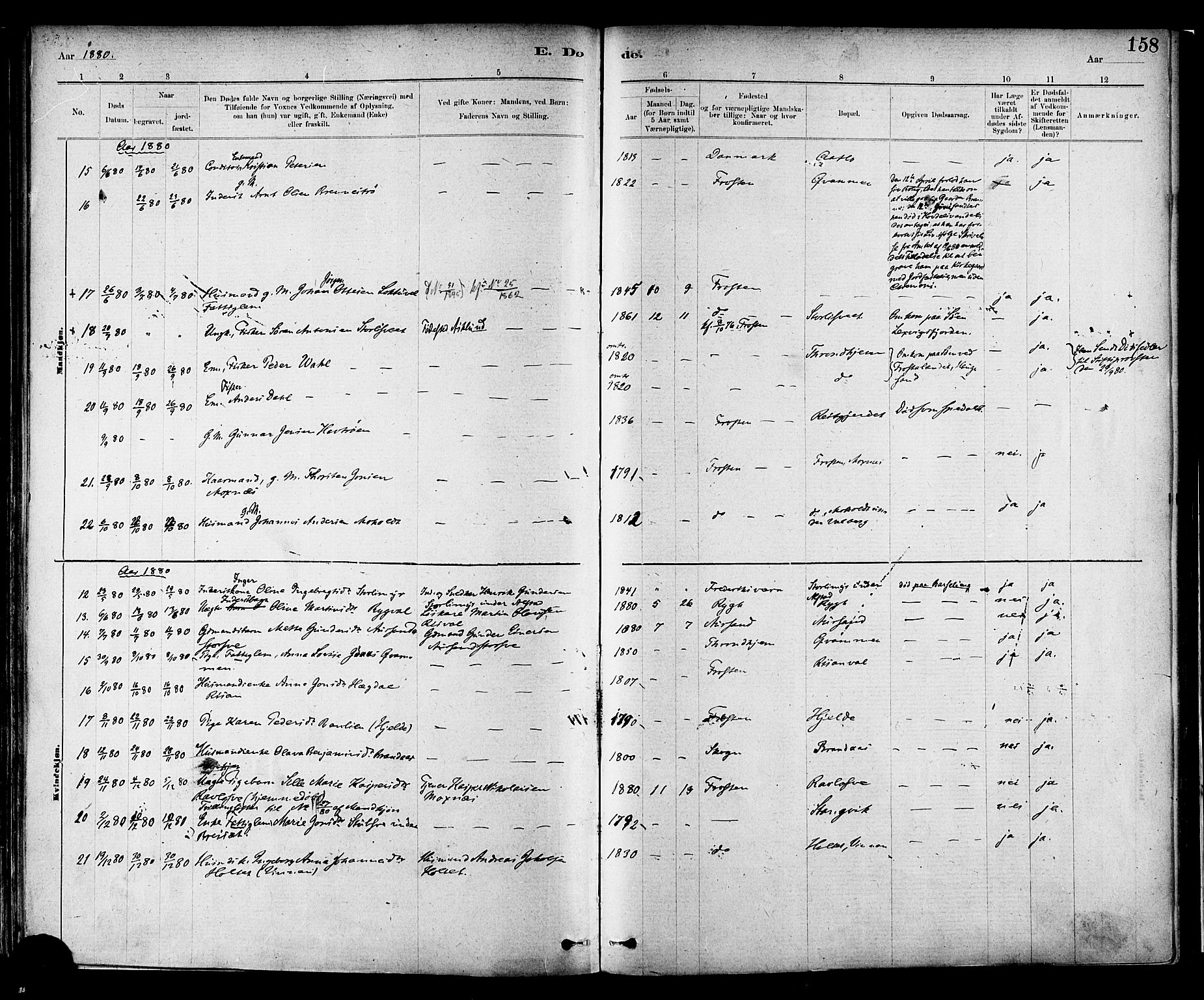 Ministerialprotokoller, klokkerbøker og fødselsregistre - Nord-Trøndelag, AV/SAT-A-1458/713/L0120: Parish register (official) no. 713A09, 1878-1887, p. 158