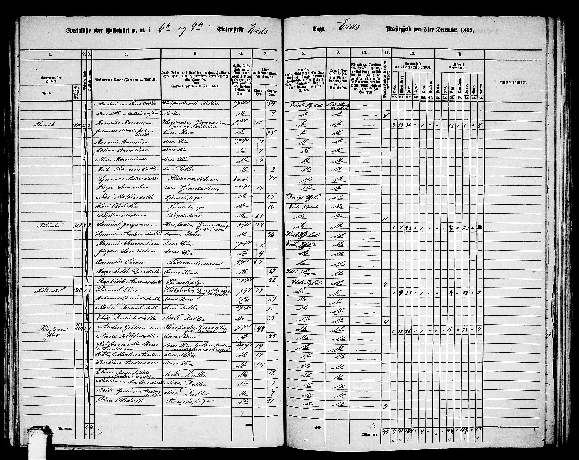 RA, 1865 census for Eid, 1865, p. 148