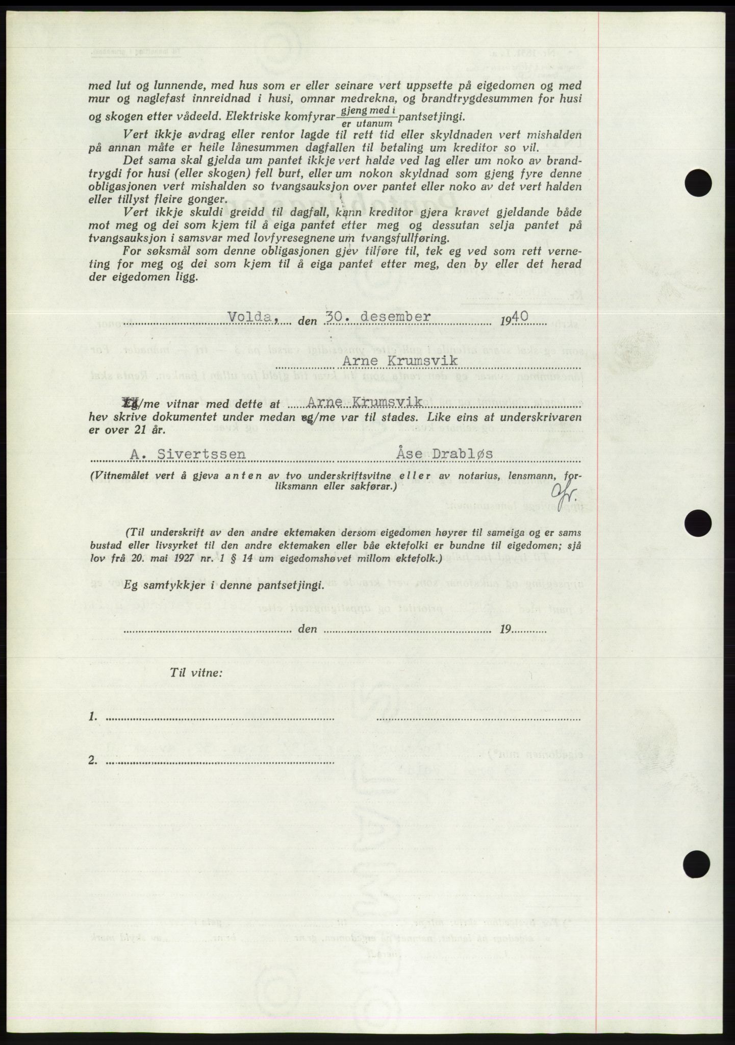 Søre Sunnmøre sorenskriveri, AV/SAT-A-4122/1/2/2C/L0071: Mortgage book no. 65, 1941-1941, Diary no: : 280/1941