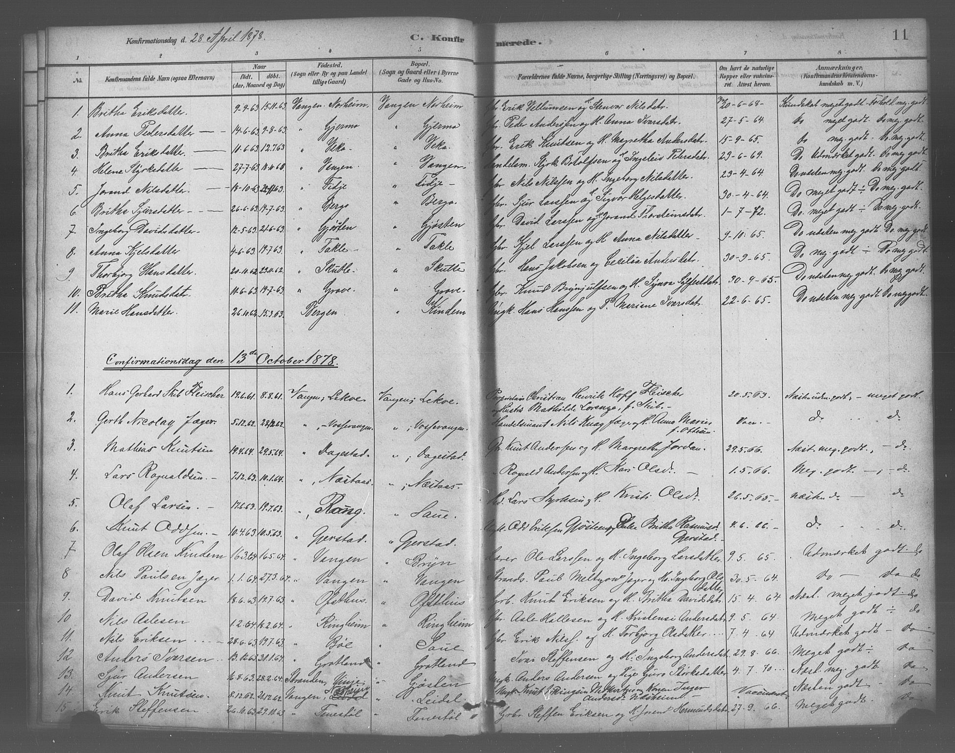 Voss sokneprestembete, SAB/A-79001/H/Haa: Parish register (official) no. B 1, 1877-1899, p. 11